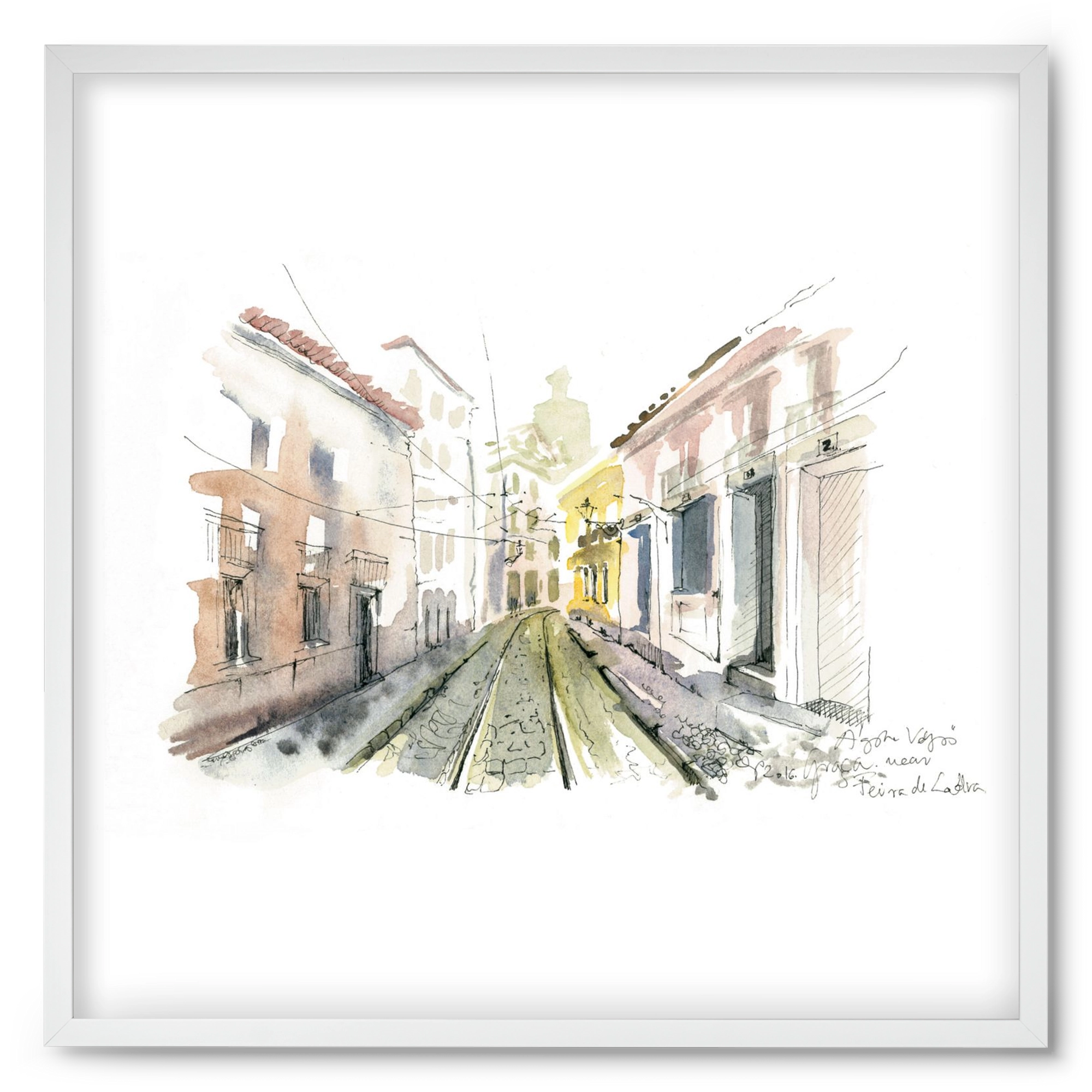 Lisbon Aquarelle No.8, 50x50 cm (50x50 cm), Fehér keret