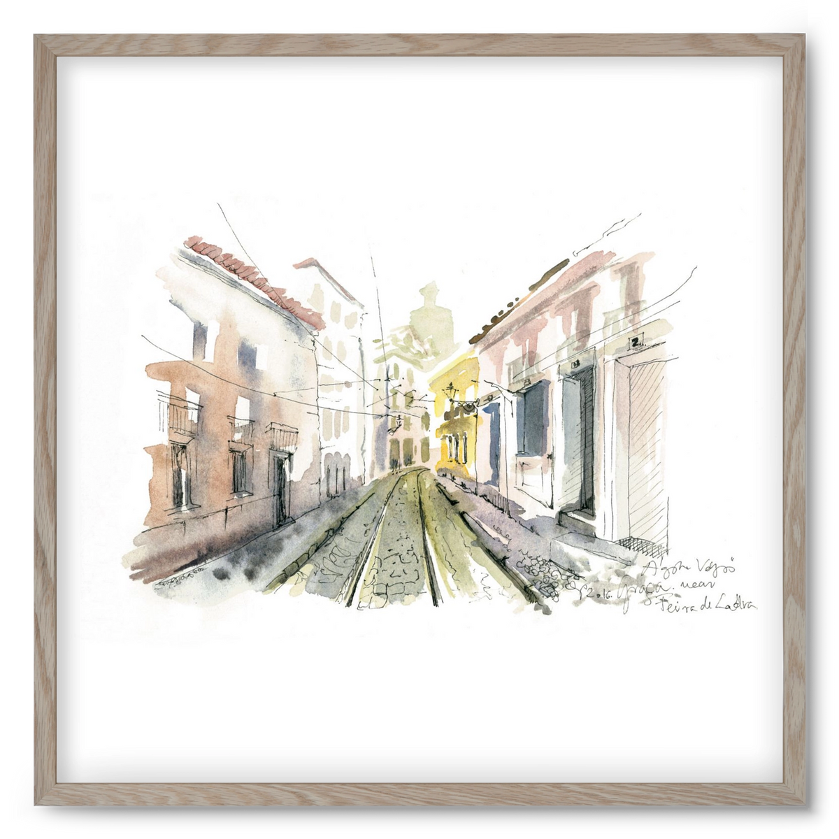 Lisbon Aquarelle No.8, 50x50 cm (50x50 cm), Tölgy keret