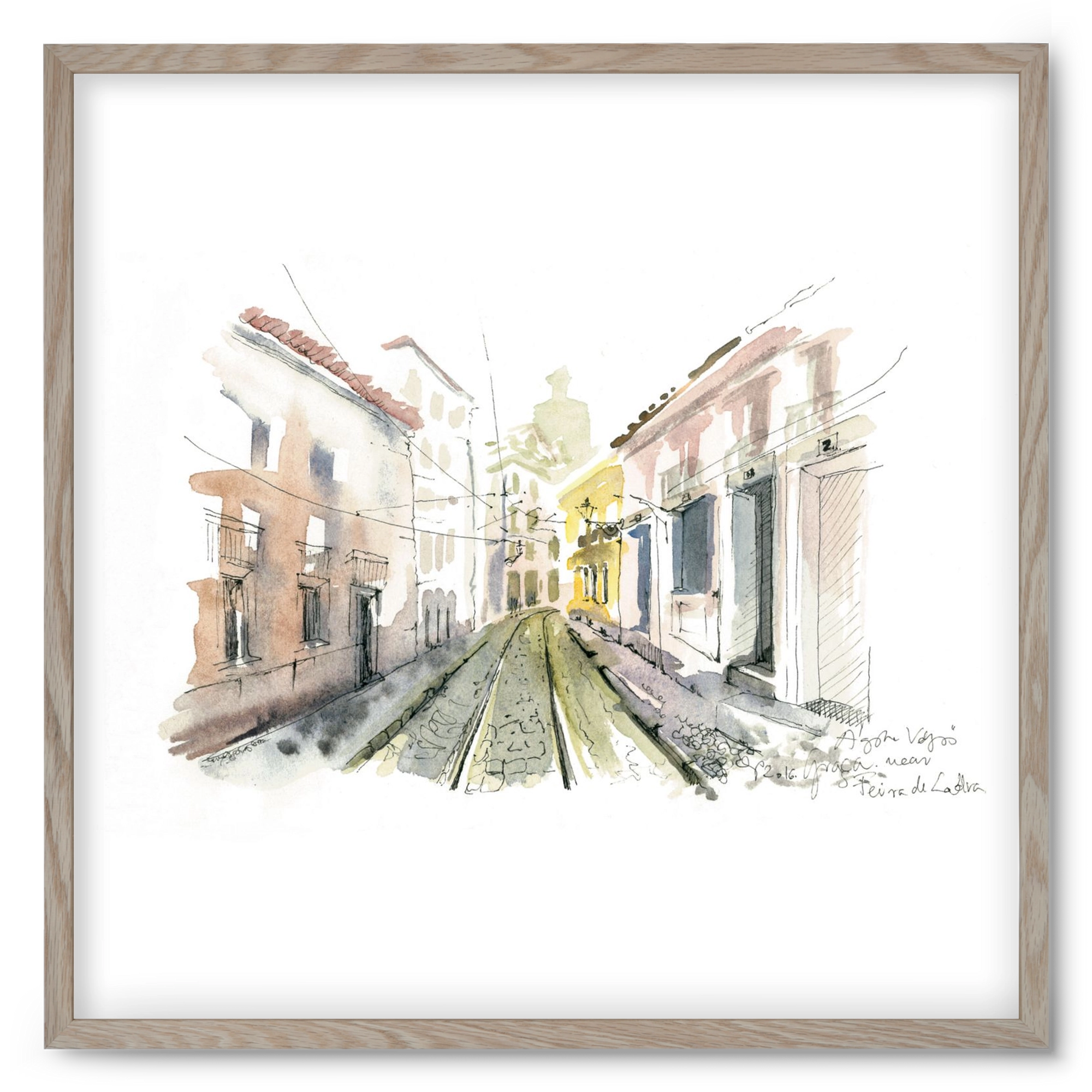 Lisbon Aquarelle No.8, 50x50 cm (50x50 cm), Tölgy keret