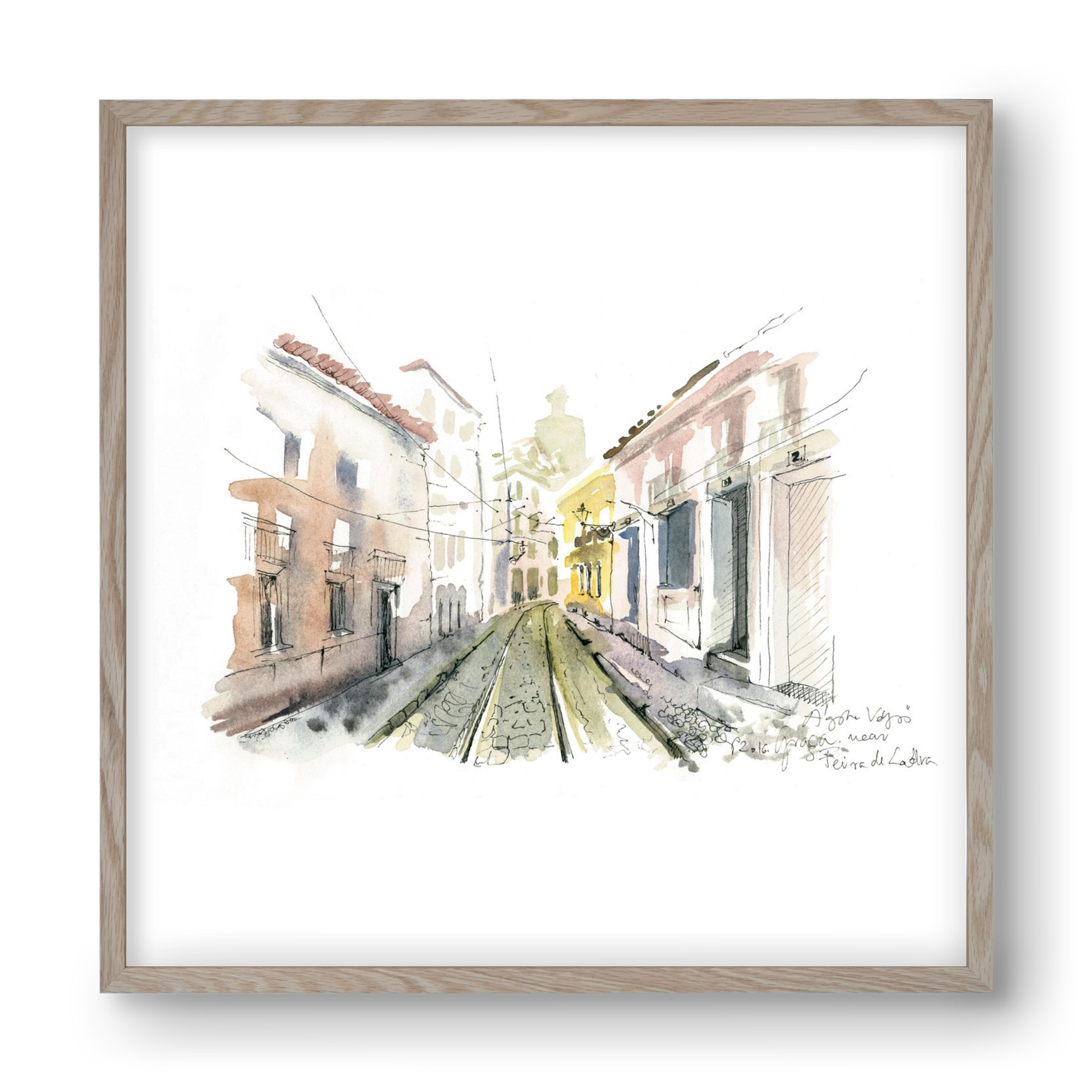 Lisbon Aquarelle No.8, 40x40 cm (40x40 cm), Tölgy keret