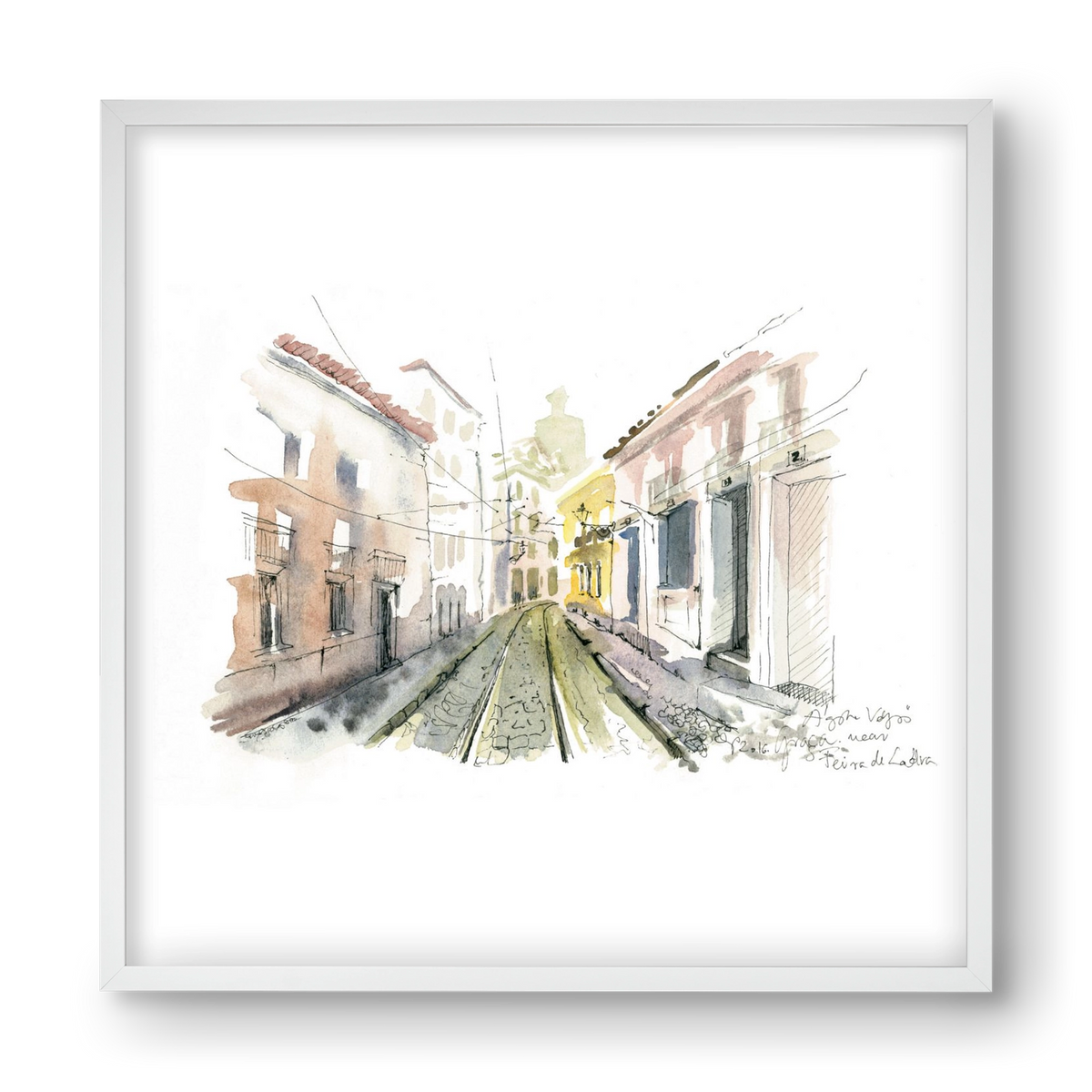 Lisbon Aquarelle No.8, 40x40 cm (40x40 cm), Fehér keret