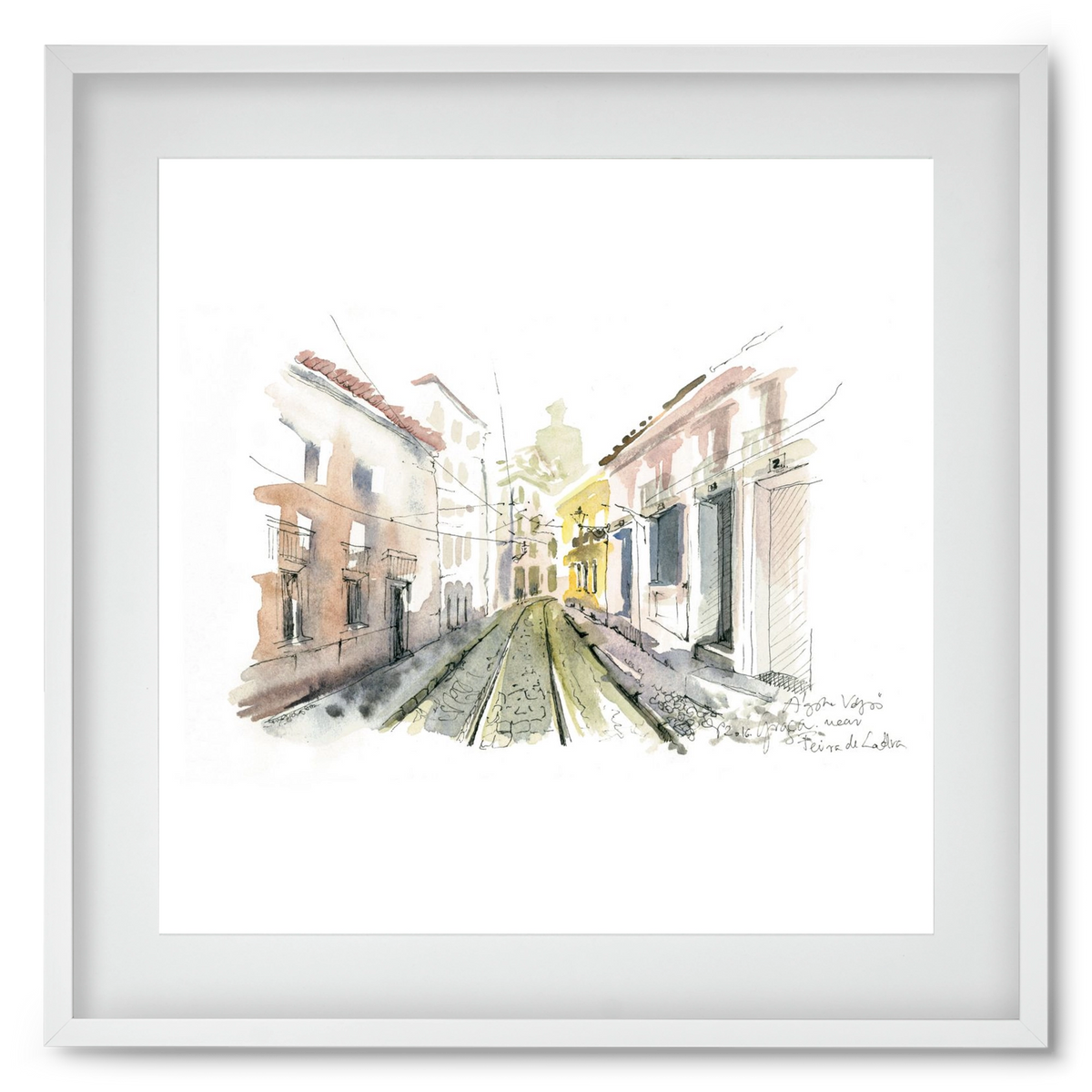 Lisbon Aquarelle No.8, 50x50 cm (40x40 cm), Fehér keret, paszpartuval