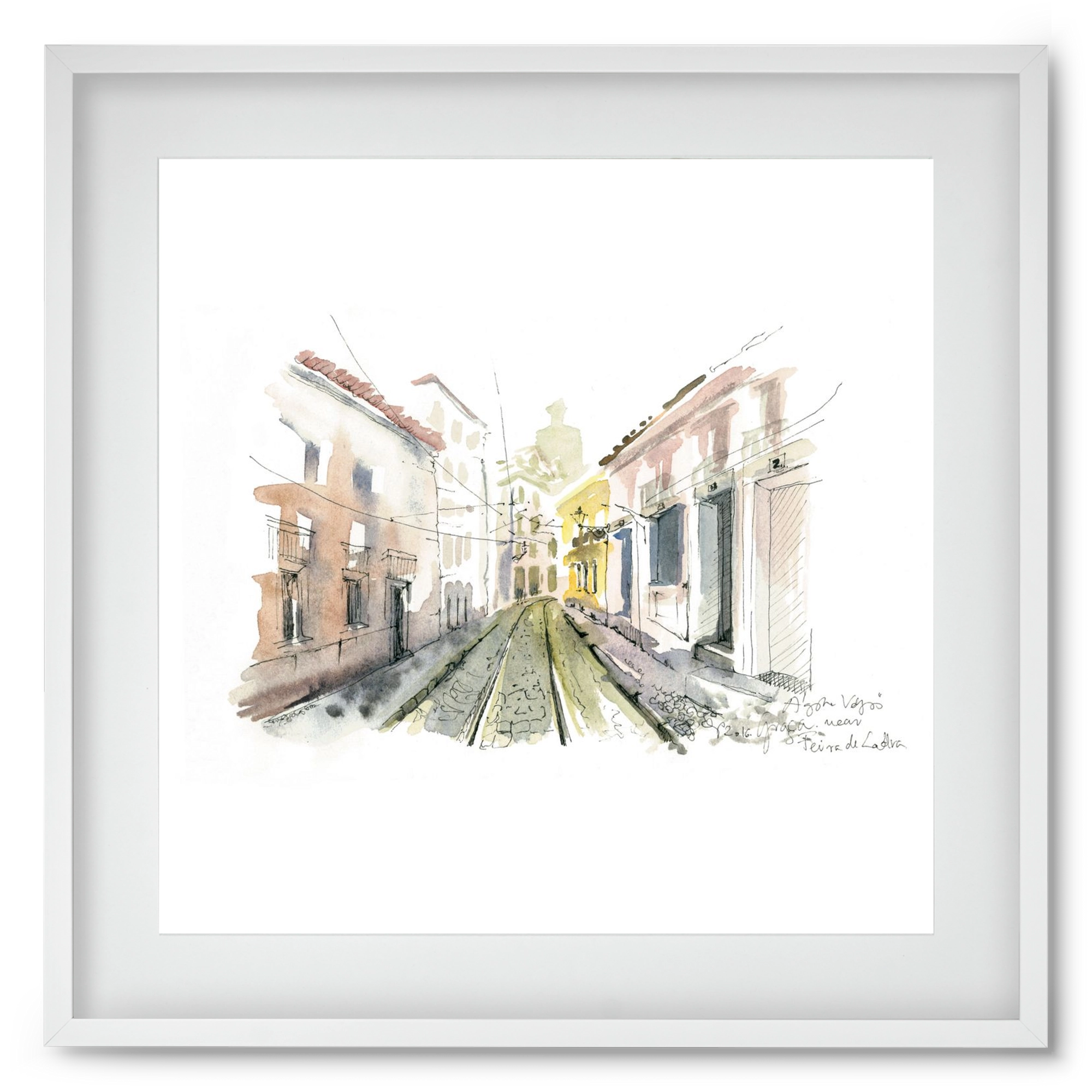 Lisbon Aquarelle No.8, 50x50 cm (40x40 cm), Fehér keret, paszpartuval