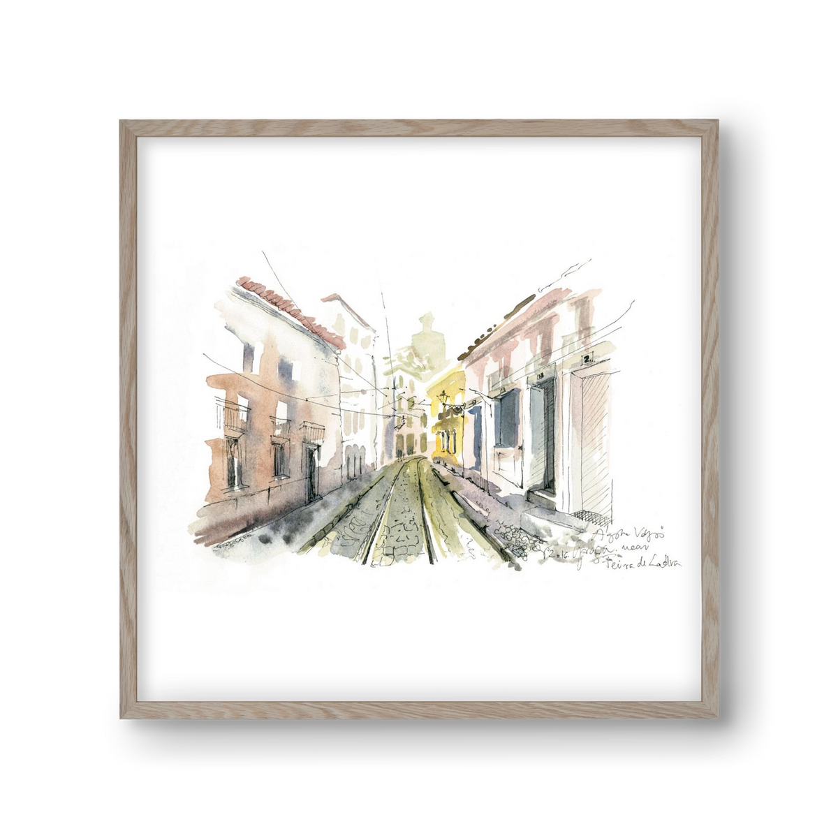 Lisbon Aquarelle No.8, 30x30 cm (30x30 cm), Tölgy keret