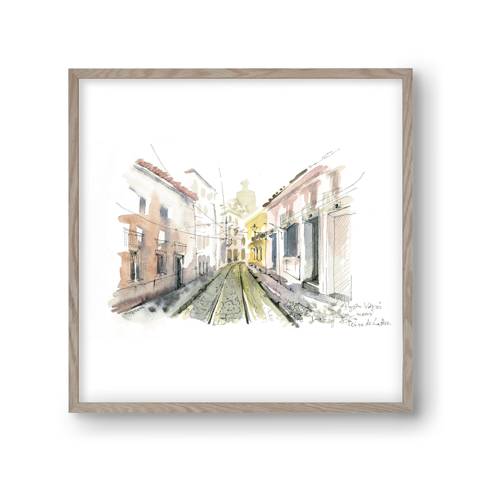 Lisbon Aquarelle No.8, 30x30 cm (30x30 cm), Tölgy keret