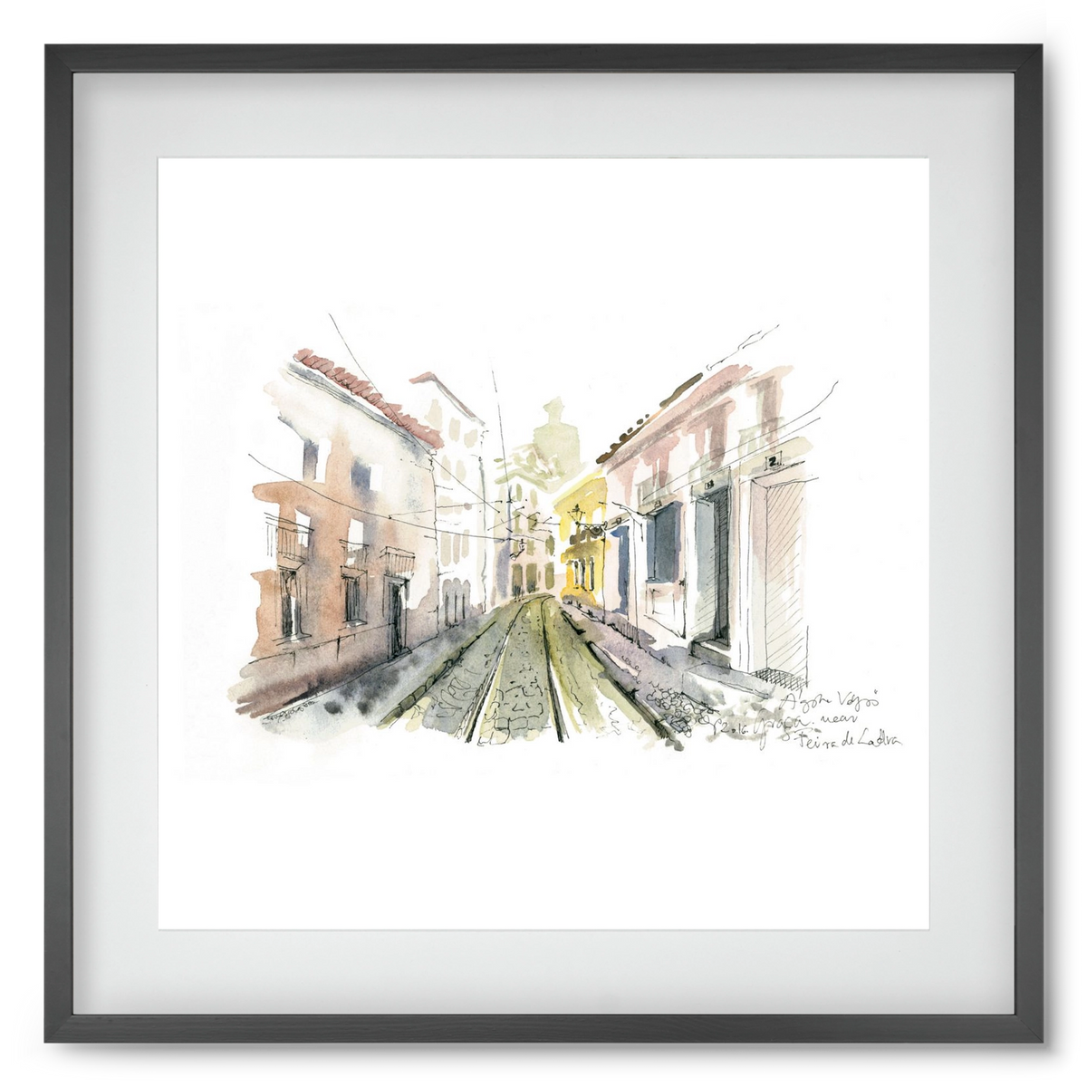 Lisbon Aquarelle No.8, 50x50 cm (40x40 cm), Fekete keret, paszpartuval