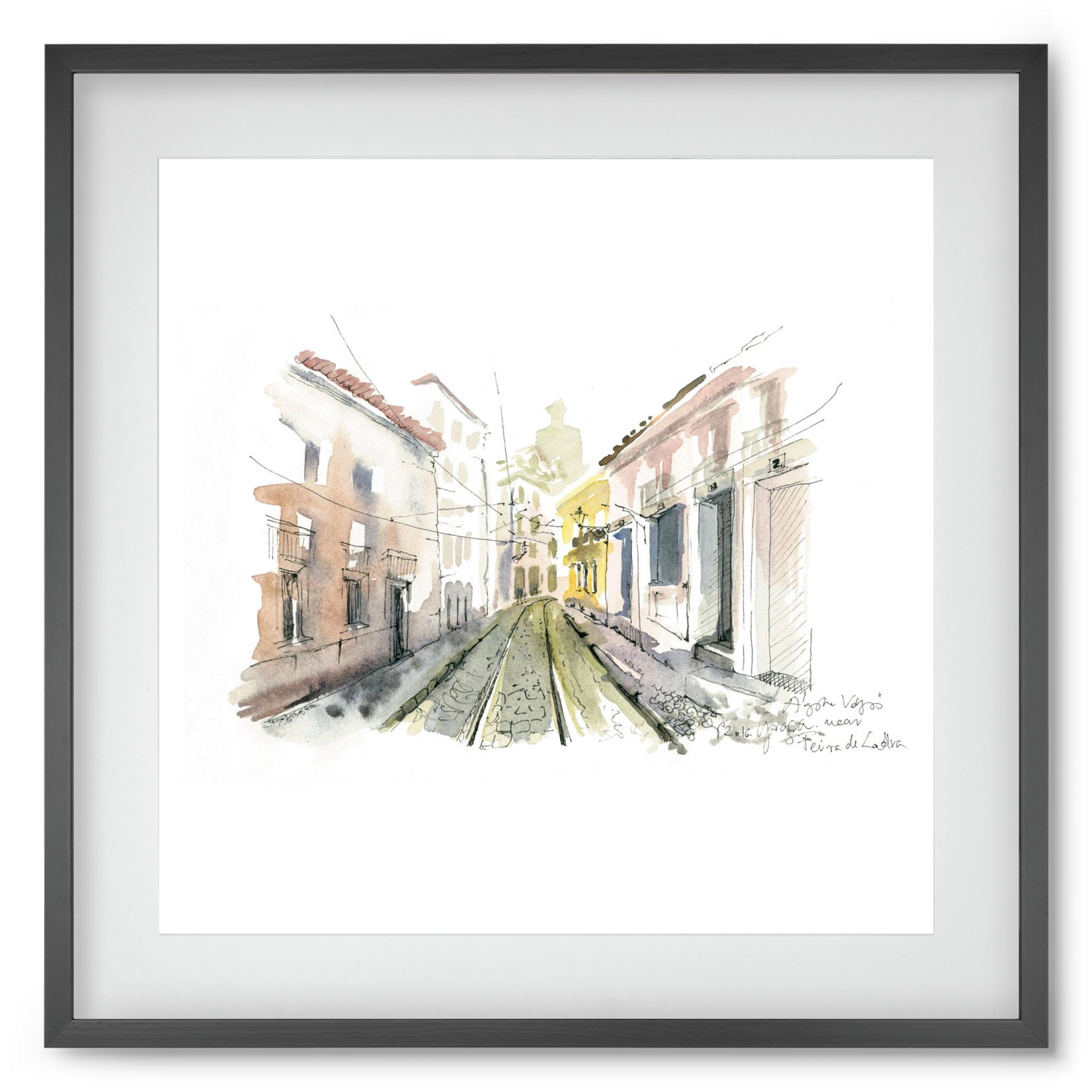 Lisbon Aquarelle No.8, 50x50 cm (40x40 cm), Fekete keret, paszpartuval