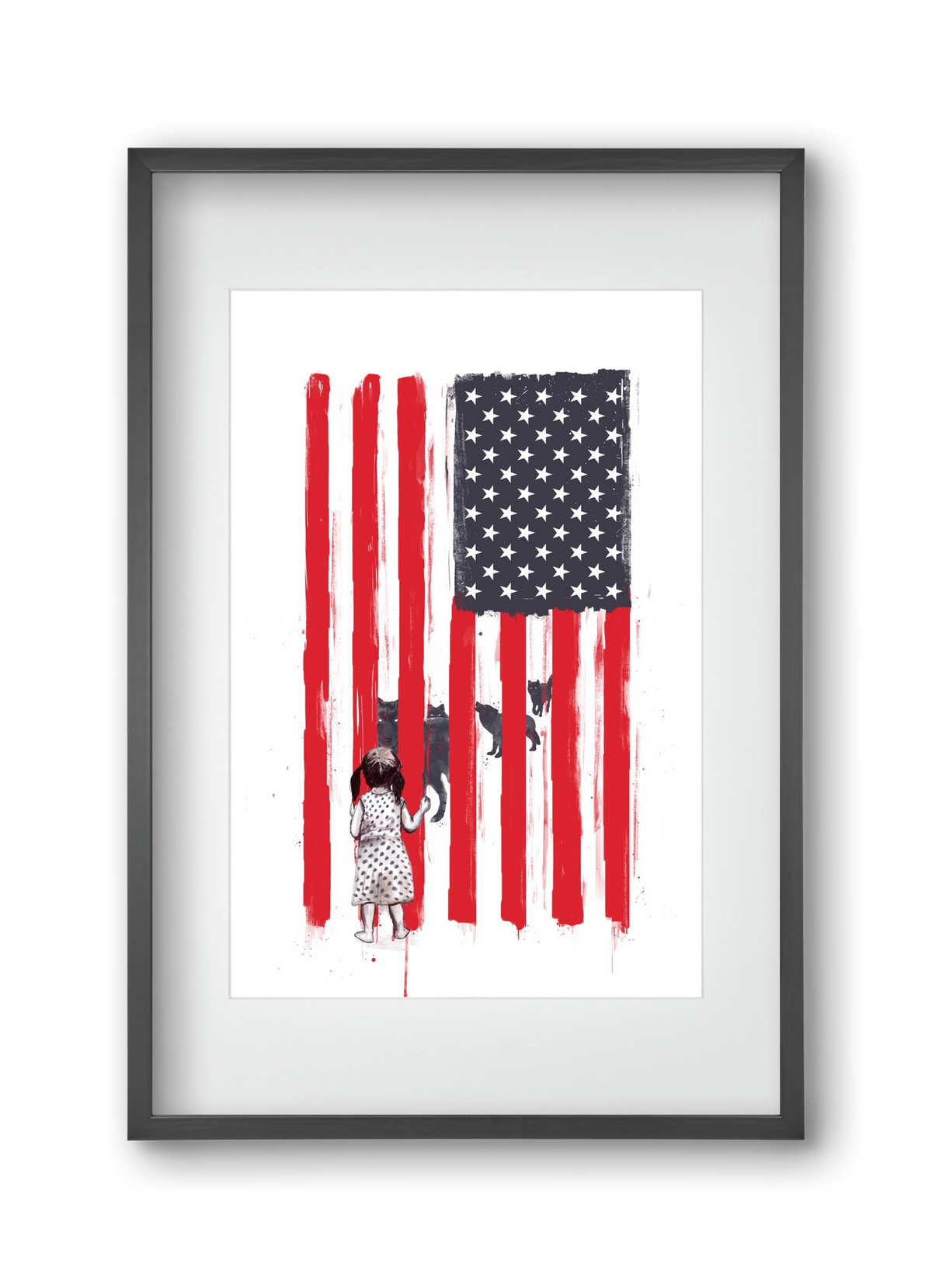 Little girl and wolves, 30x45 cm (20x30 cm), Fekete keret, paszpartuval