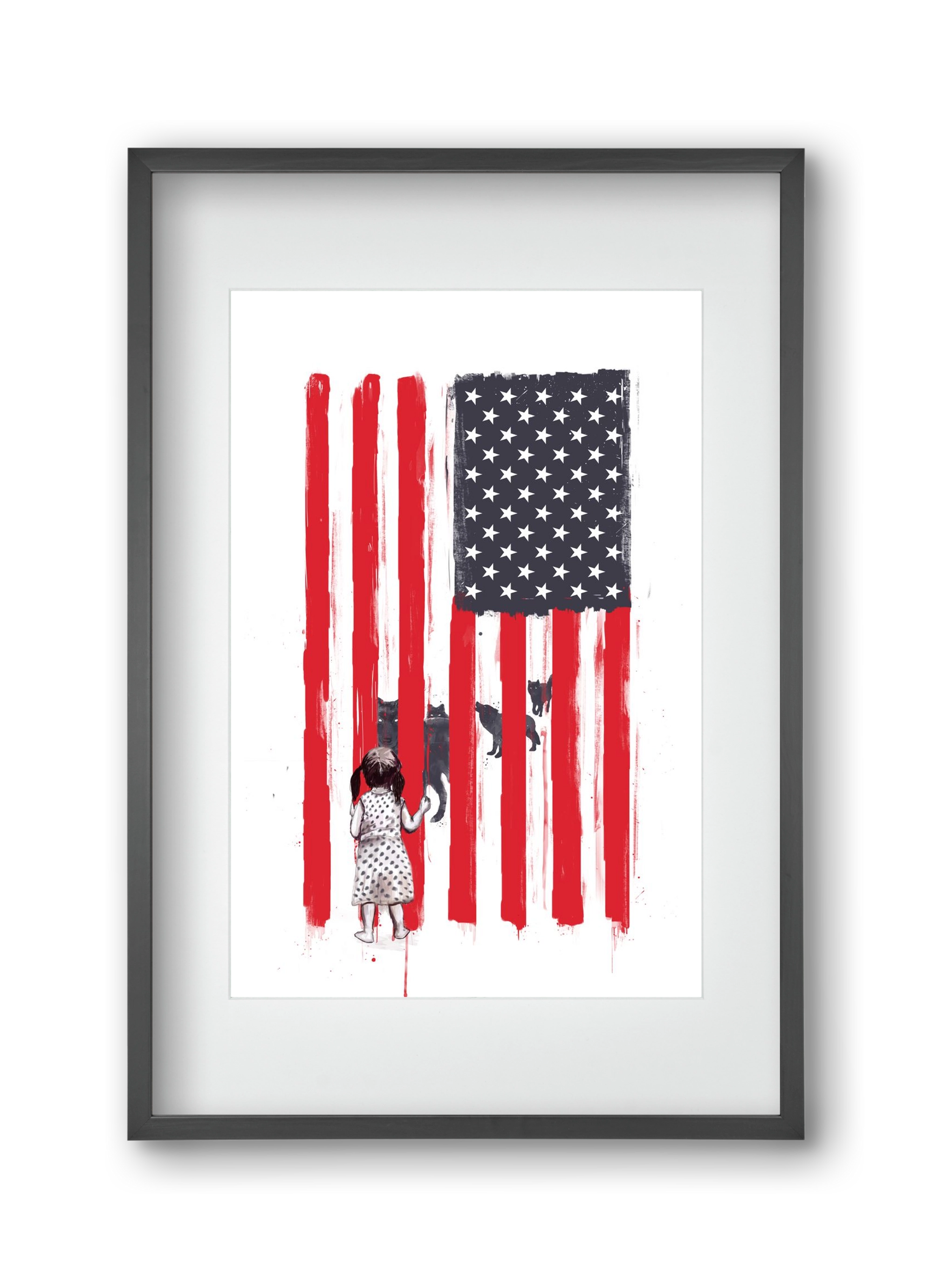 Little girl and wolves, 30x45 cm (20x30 cm), Fekete keret, paszpartuval