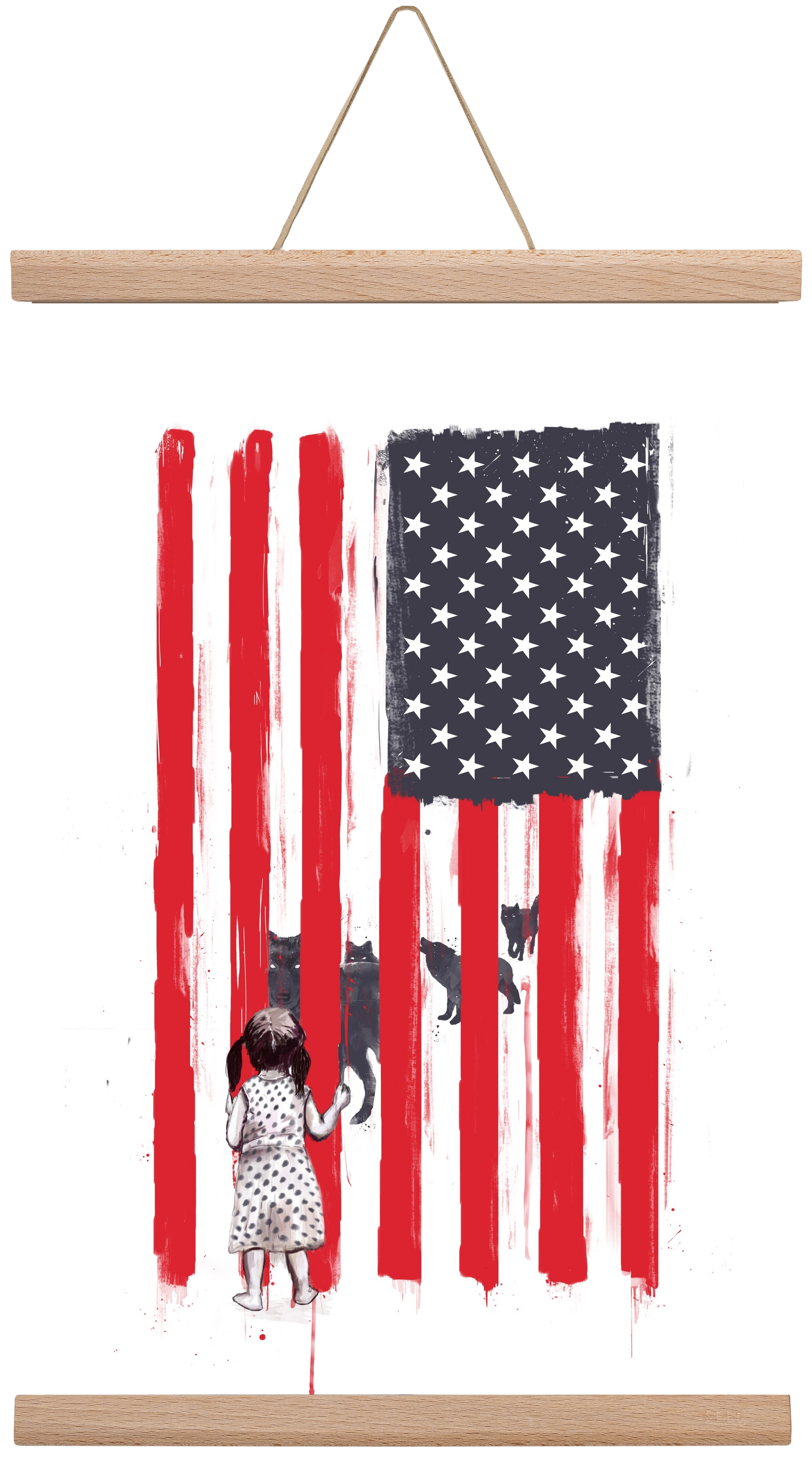 Little girl and wolves, 30x45 cm (30x45 cm), Tölgy akasztó