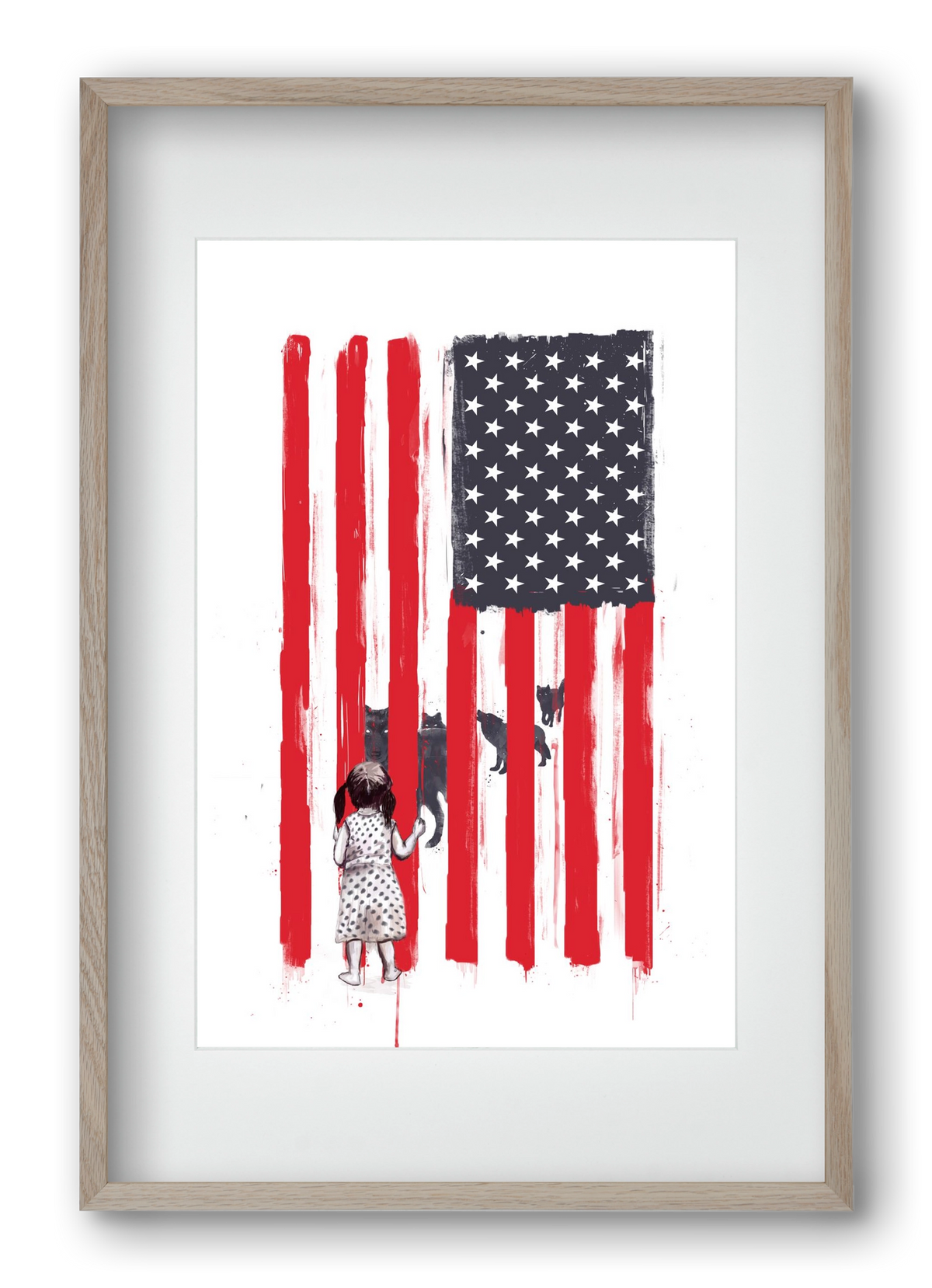 Little girl and wolves, 40x60 cm (30x45 cm), Tölgy keret, paszpartuval