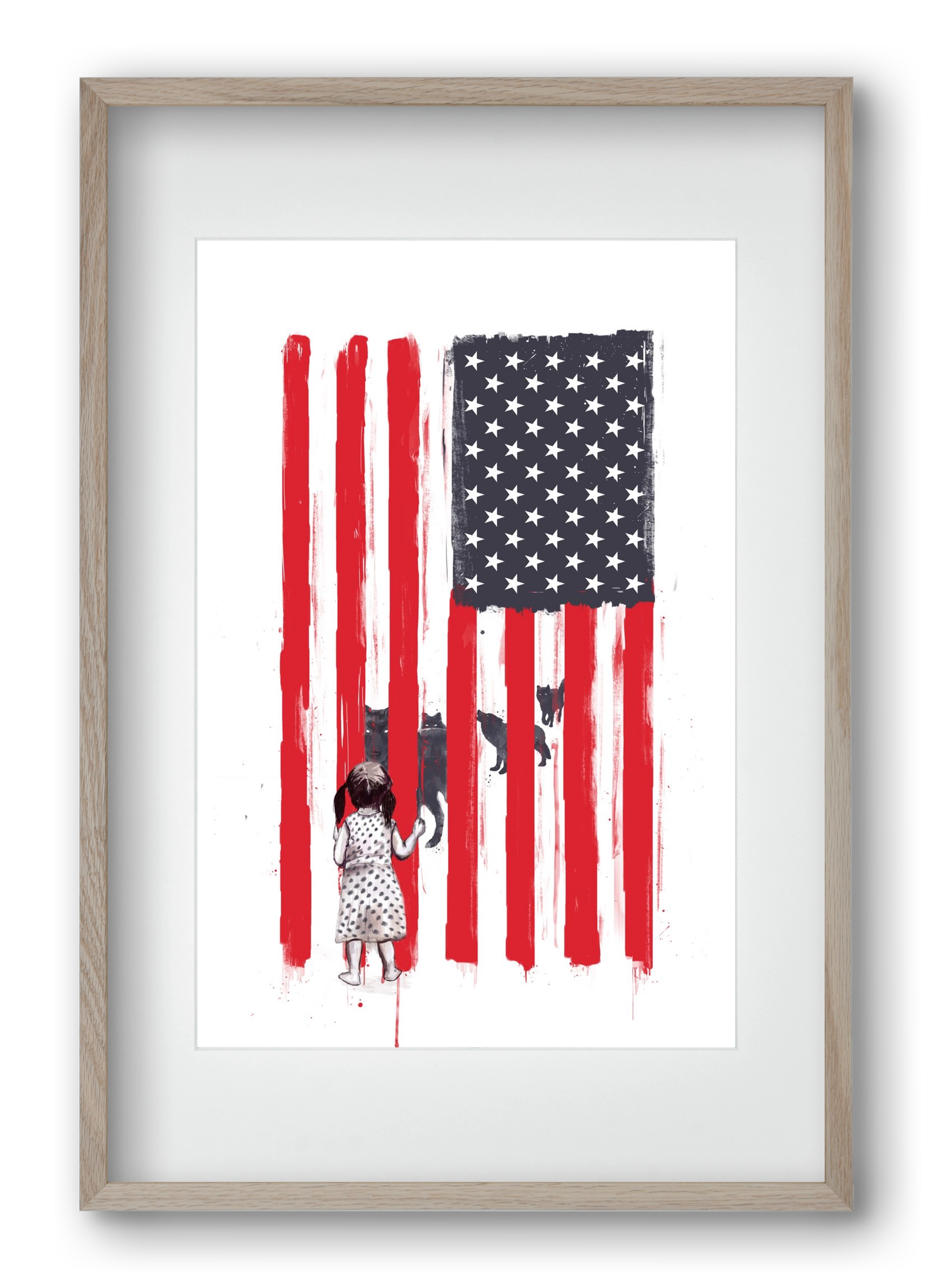 Little girl and wolves, 40x60 cm (30x45 cm), Tölgy keret, paszpartuval