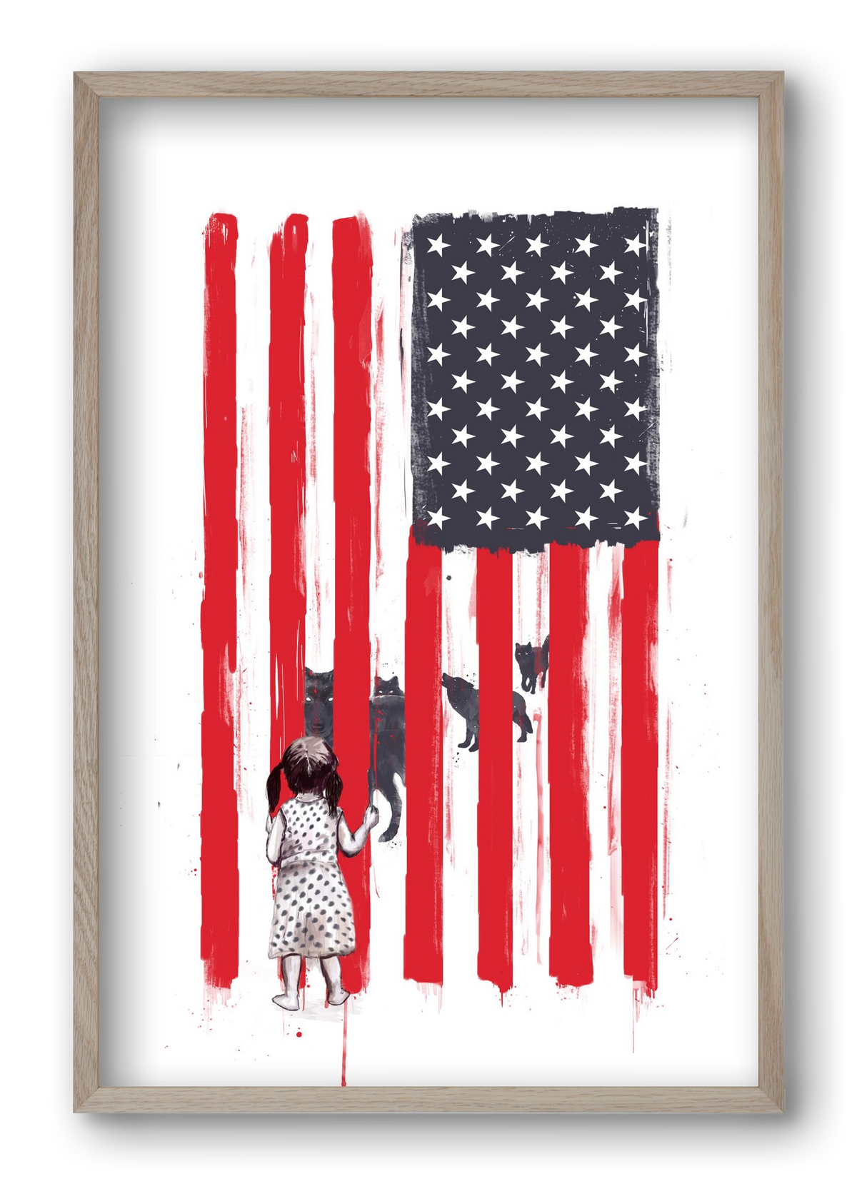 Little girl and wolves, 40x60 cm (40x60 cm), Tölgy keret