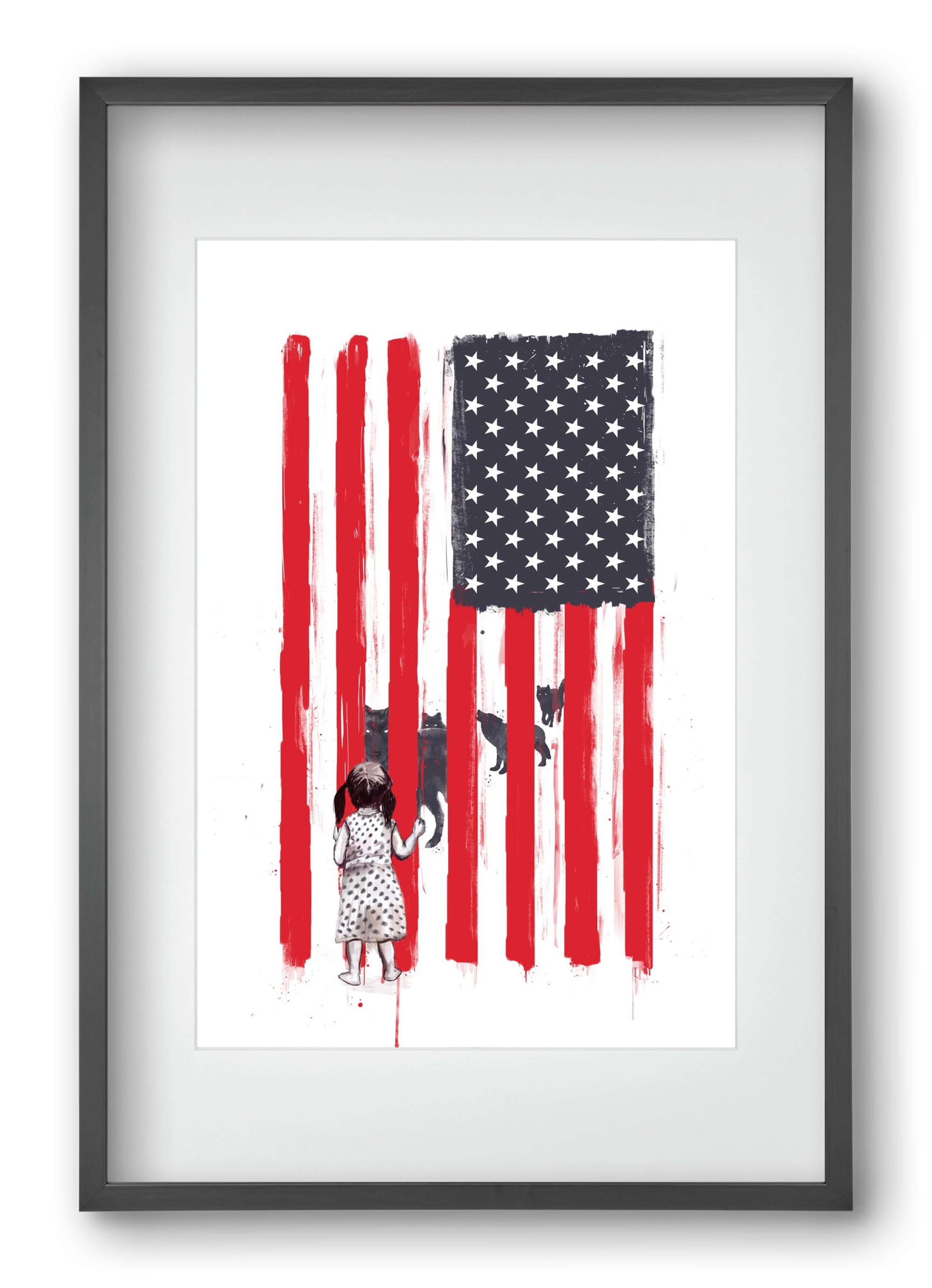 Little girl and wolves, 40x60 cm (30x45 cm), Fekete keret, paszpartuval