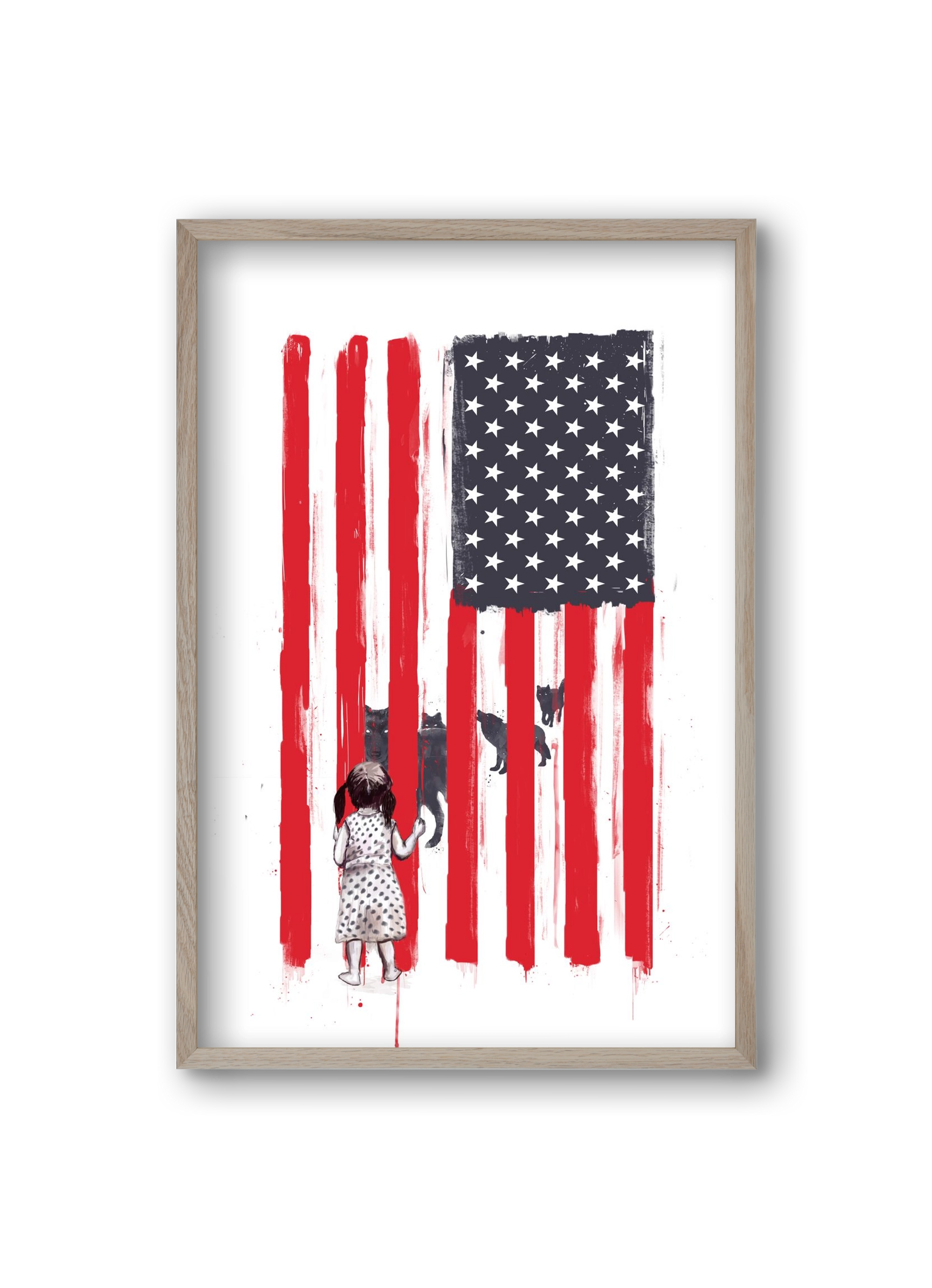 Little girl and wolves, 20x30 cm (20x30 cm), Tölgy keret