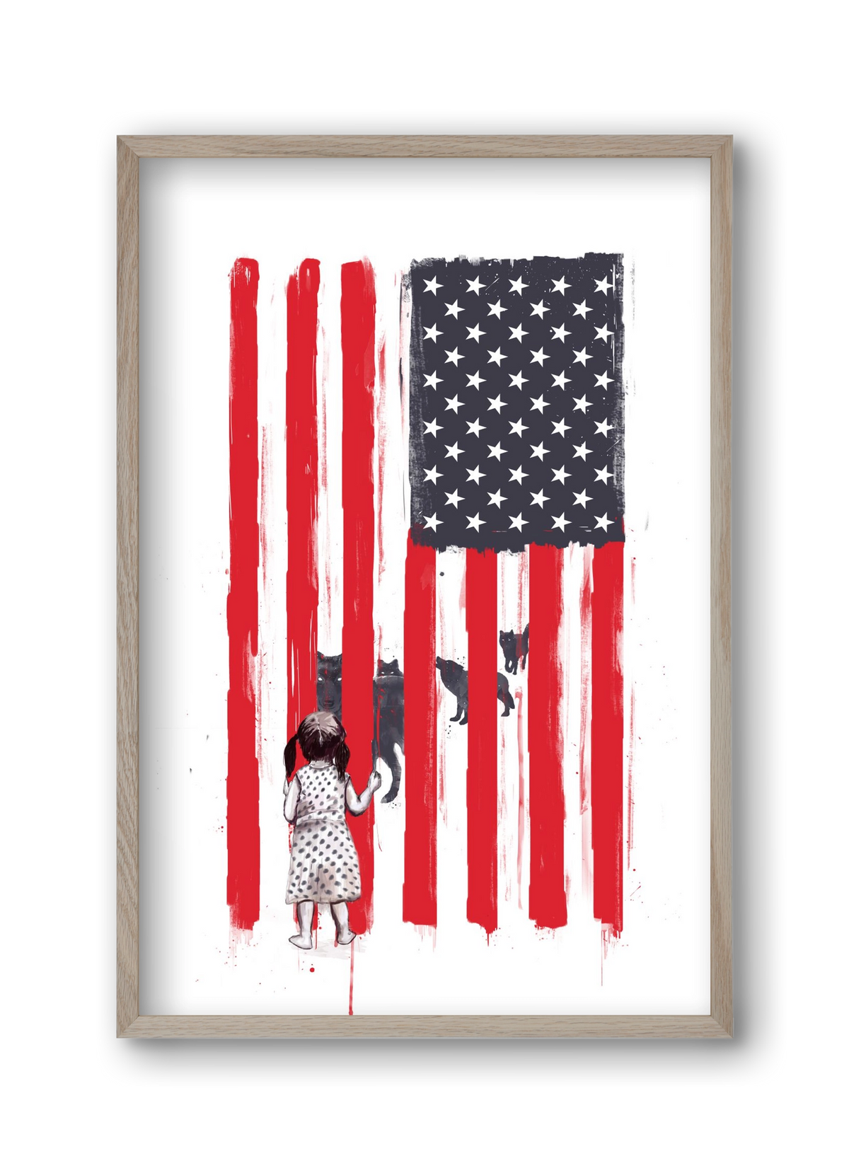 Little girl and wolves, 30x45 cm (30x45 cm), Tölgy keret