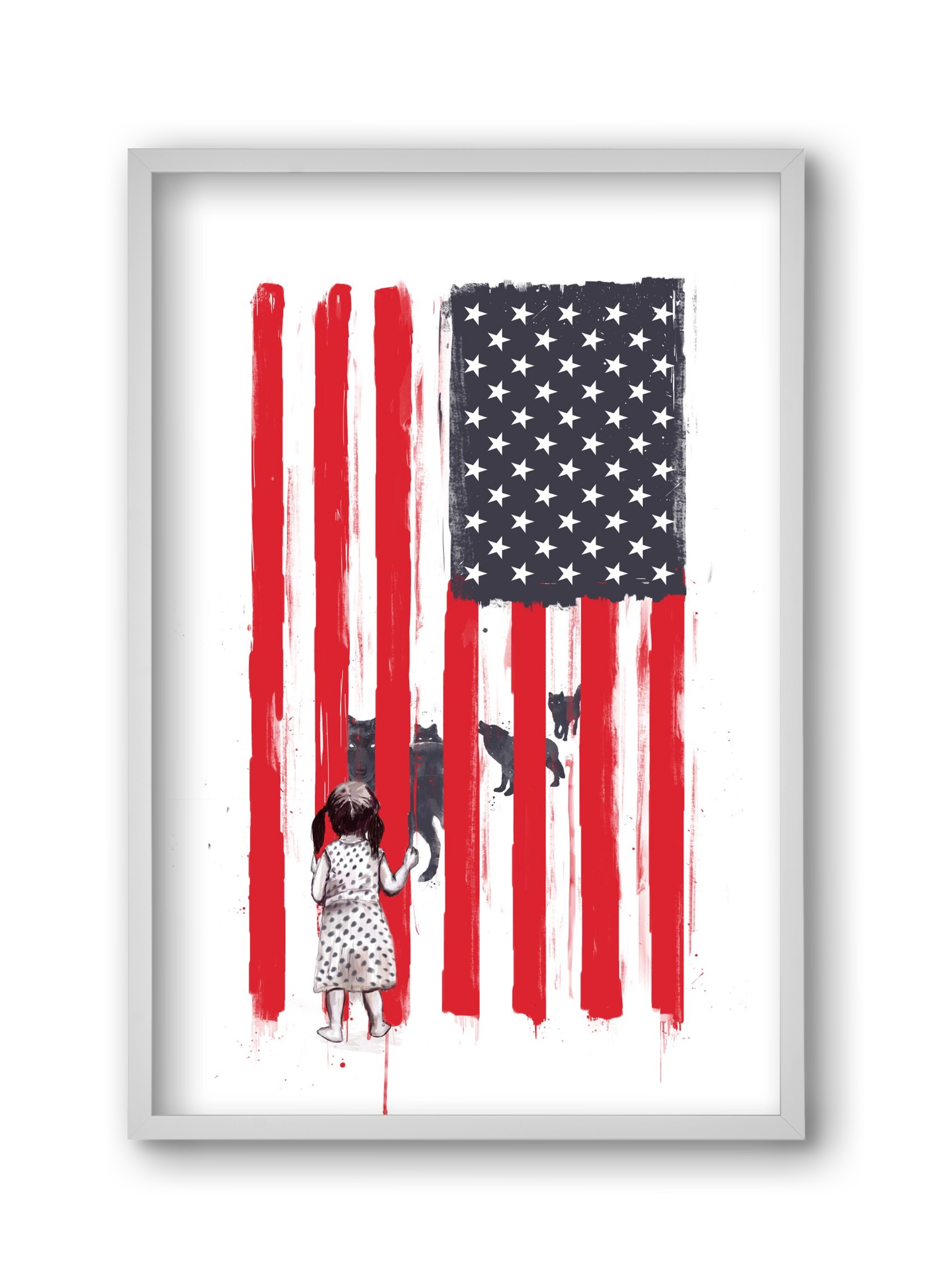 Little girl and wolves, 30x45 cm (30x45 cm), Fehér keret