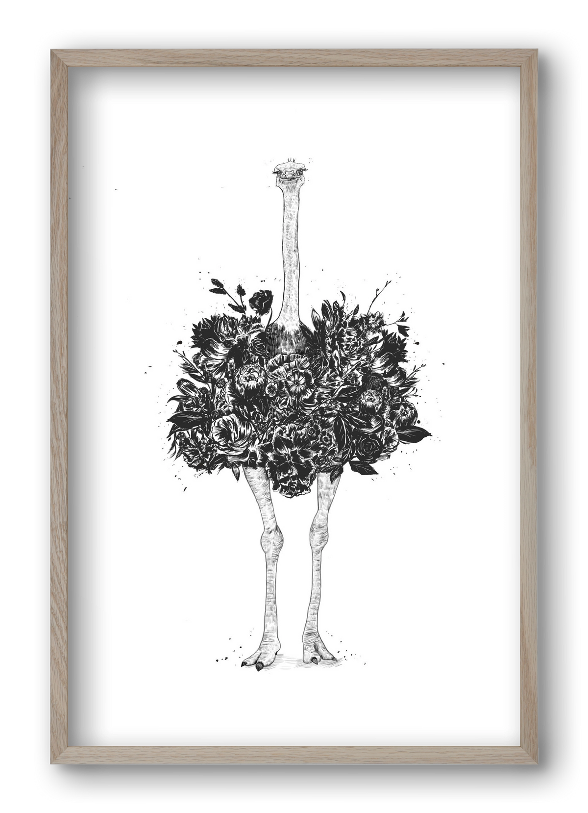 Floral ostrich, 40x60 cm (40x60 cm), Tölgy keret