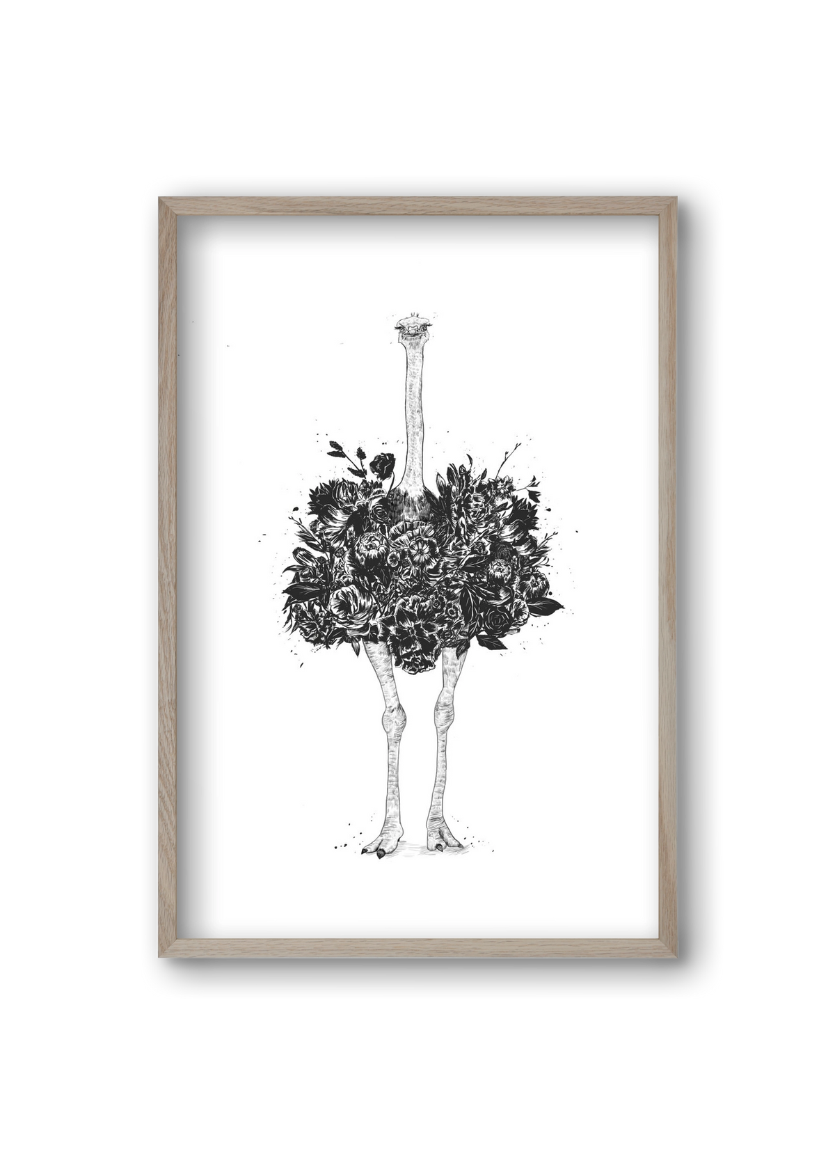Floral ostrich, 20x30 cm (20x30 cm), Tölgy keret