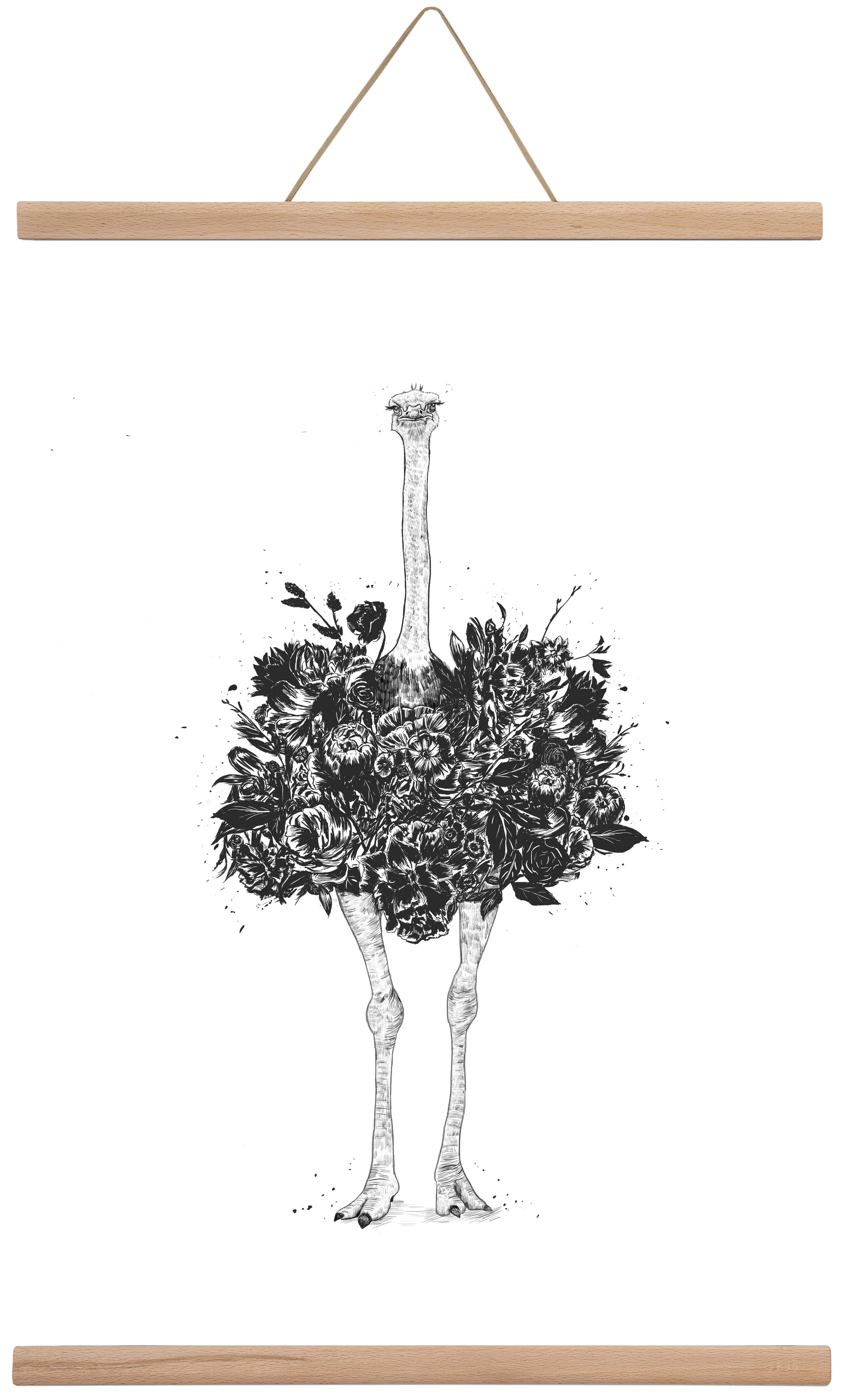 Floral ostrich, 40x60 cm (40x60 cm), Tölgy akasztó