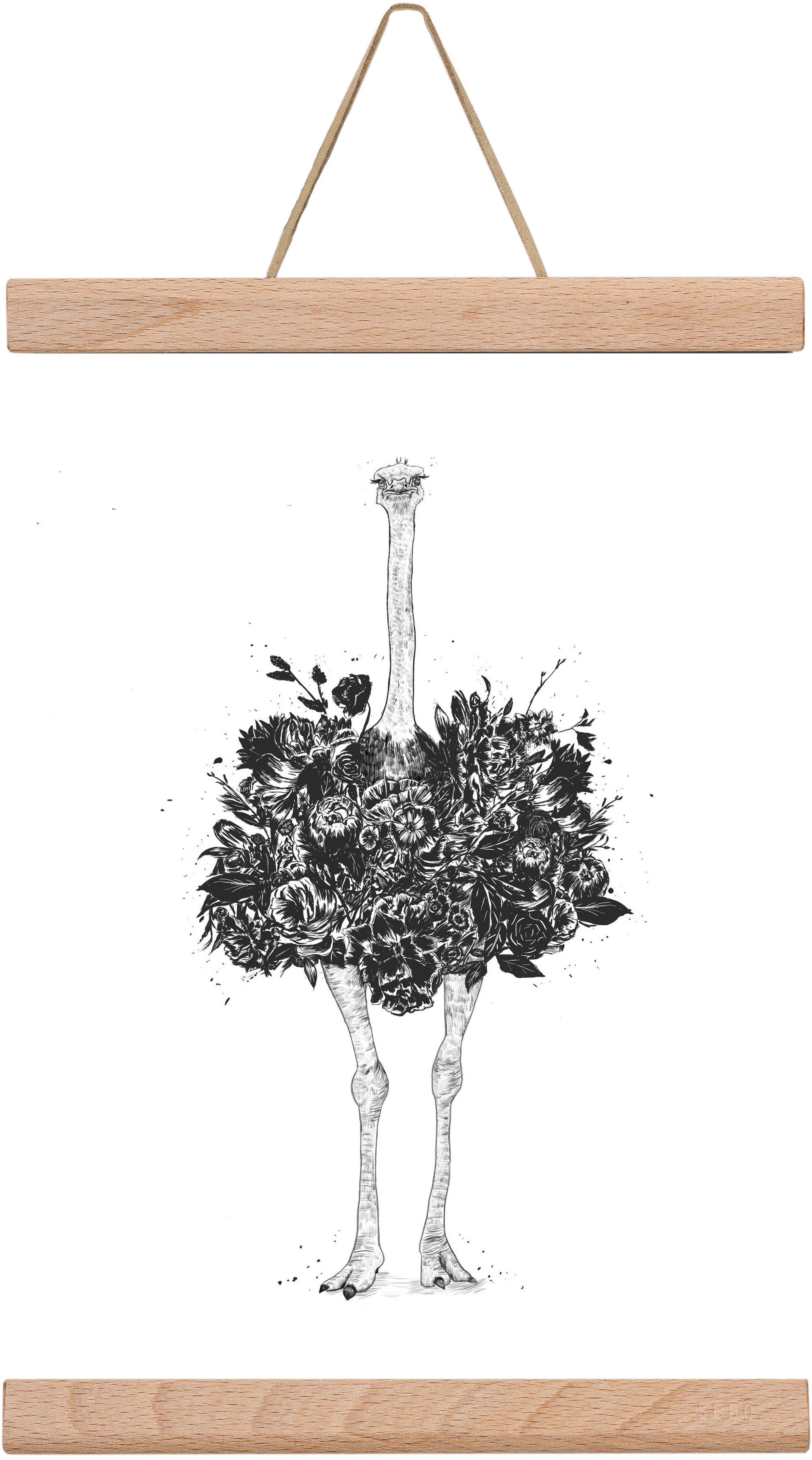 Floral ostrich, 20x30 cm (20x30 cm), Tölgy akasztó