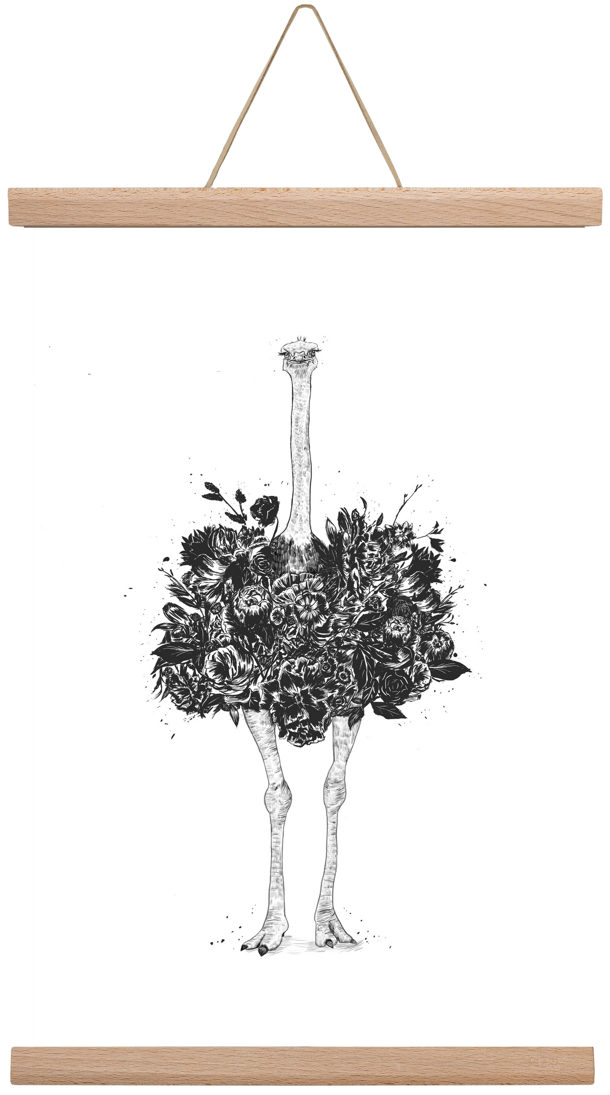 Floral ostrich, 30x45 cm (30x45 cm), Tölgy akasztó
