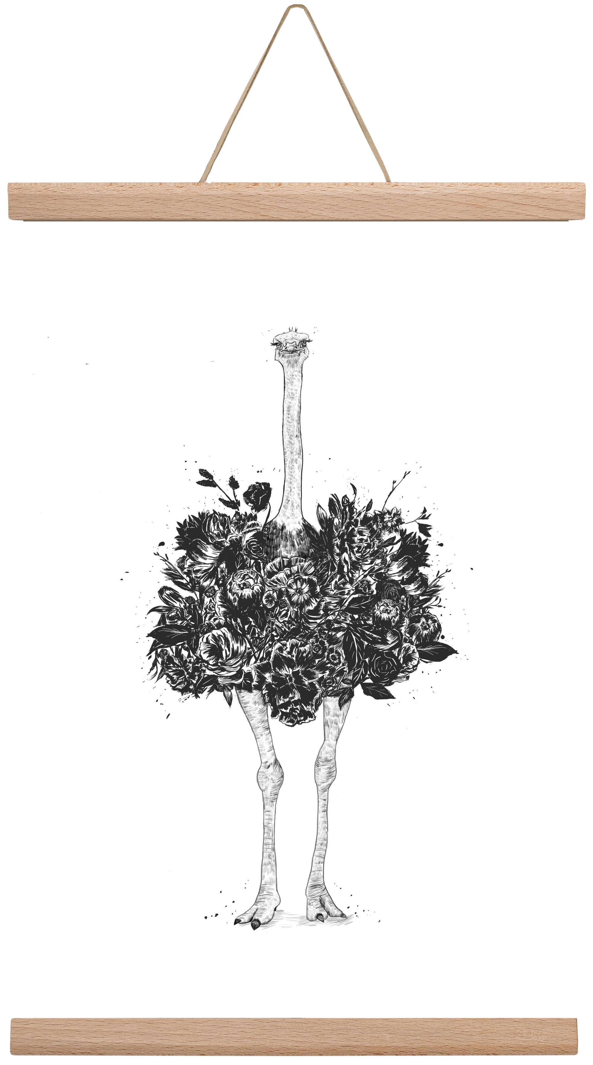 Floral ostrich, 30x45 cm (30x45 cm), Tölgy akasztó