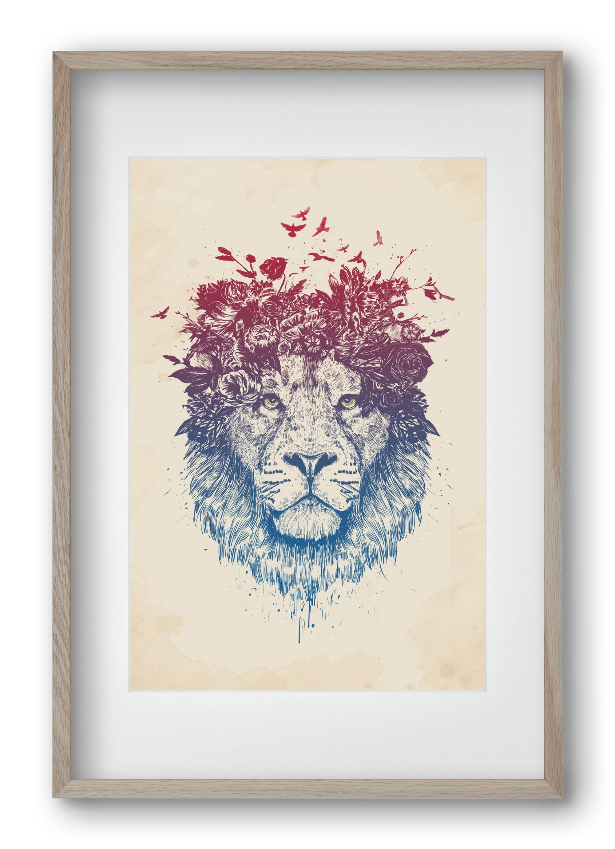 Floral lion III, 40x60 cm (30x45 cm), Tölgy keret, paszpartuval