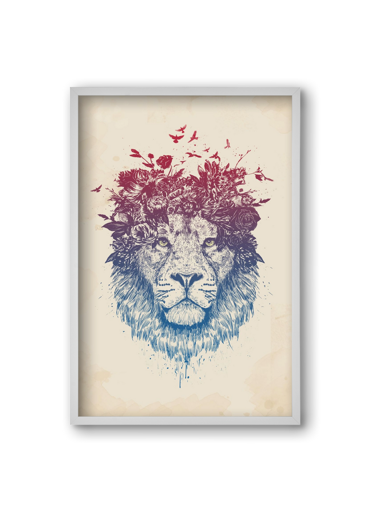 Floral lion III, 20x30 cm (20x30 cm), Fehér keret