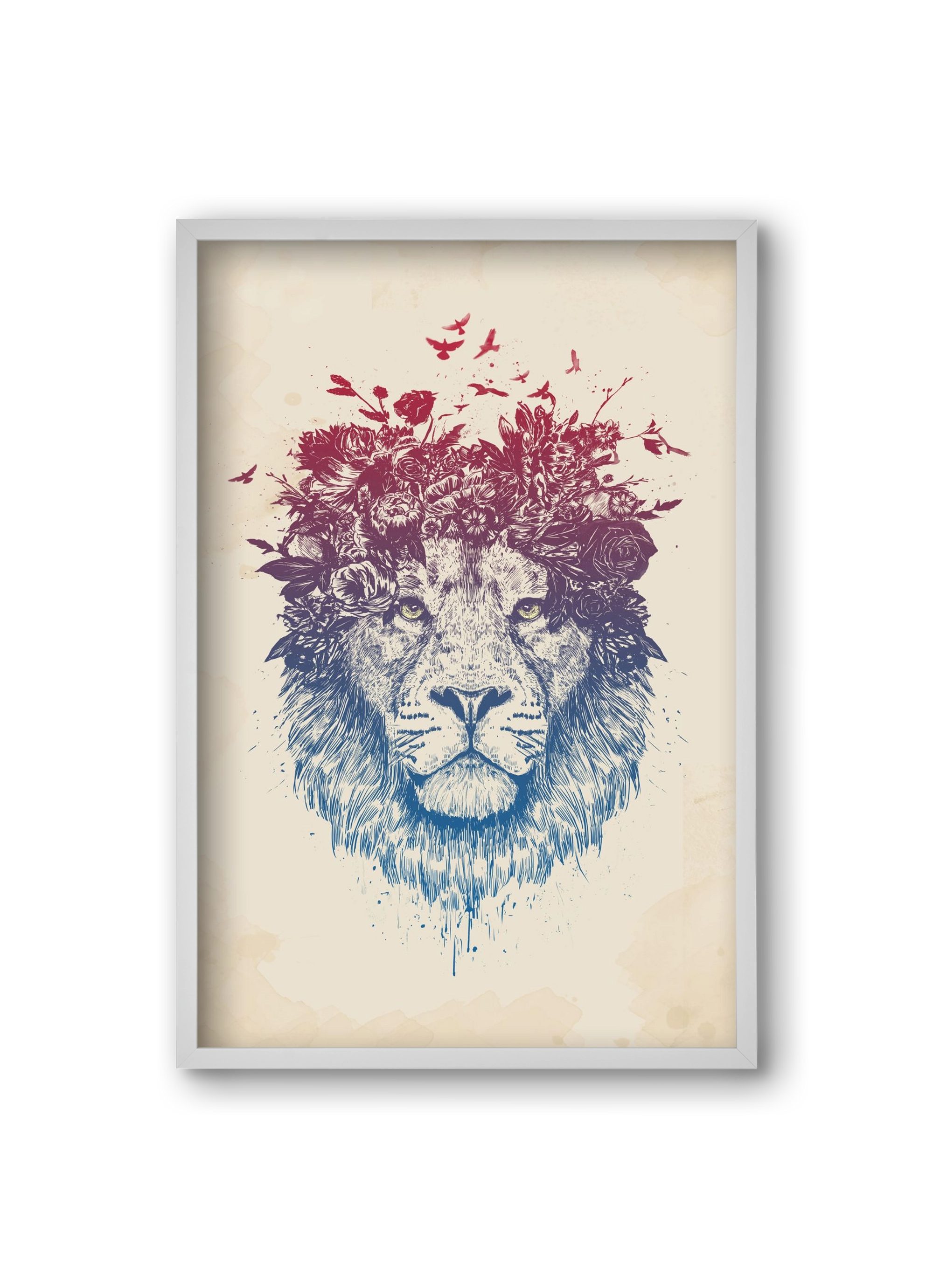 Floral lion III, 20x30 cm (20x30 cm), Fehér keret