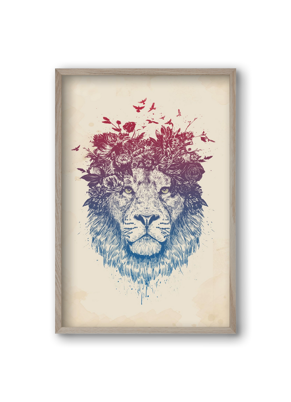 Floral lion III, 20x30 cm (20x30 cm), Tölgy keret