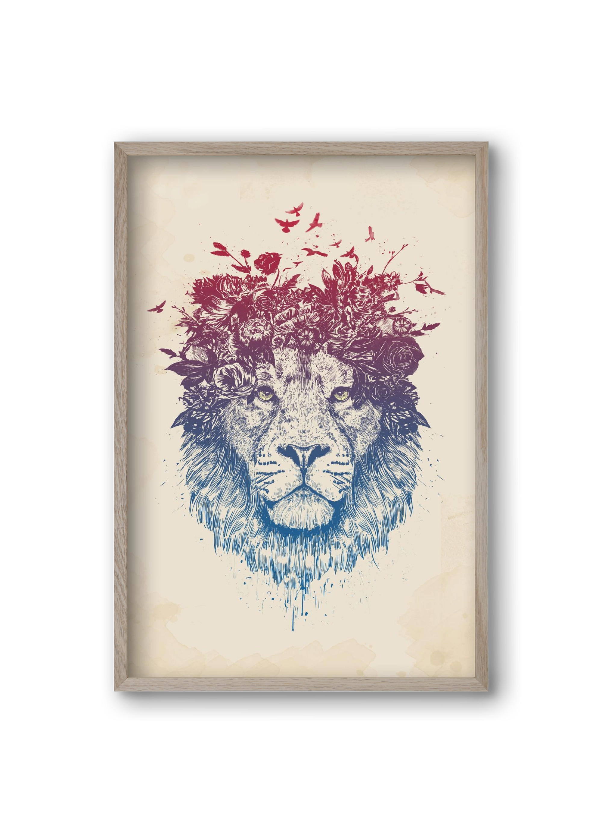Floral lion III, 20x30 cm (20x30 cm), Tölgy keret