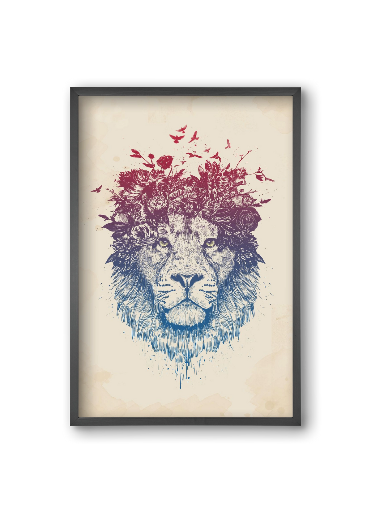 Floral lion III, 20x30 cm (20x30 cm), Fekete keret