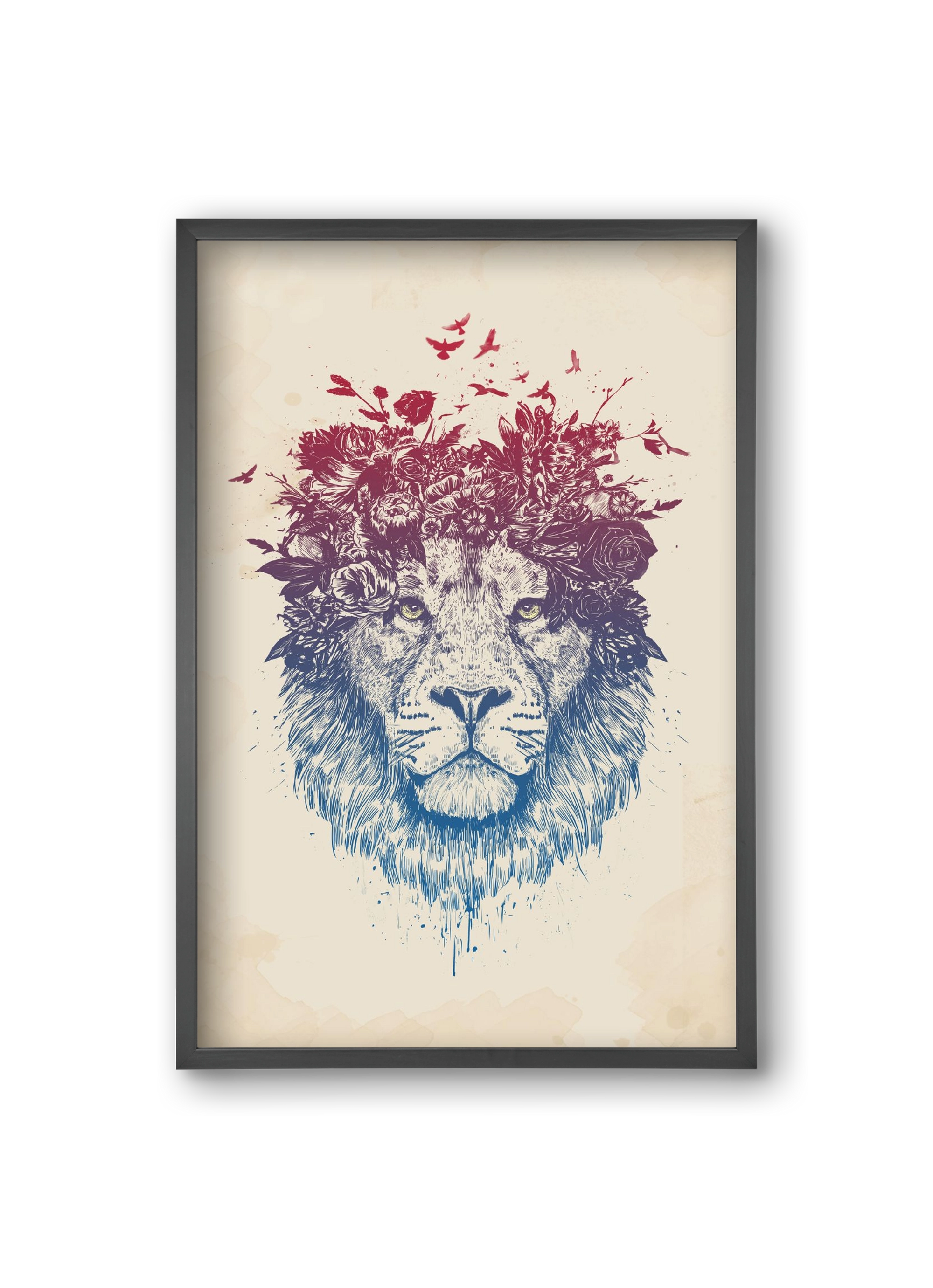 Floral lion III, 20x30 cm (20x30 cm), Fekete keret