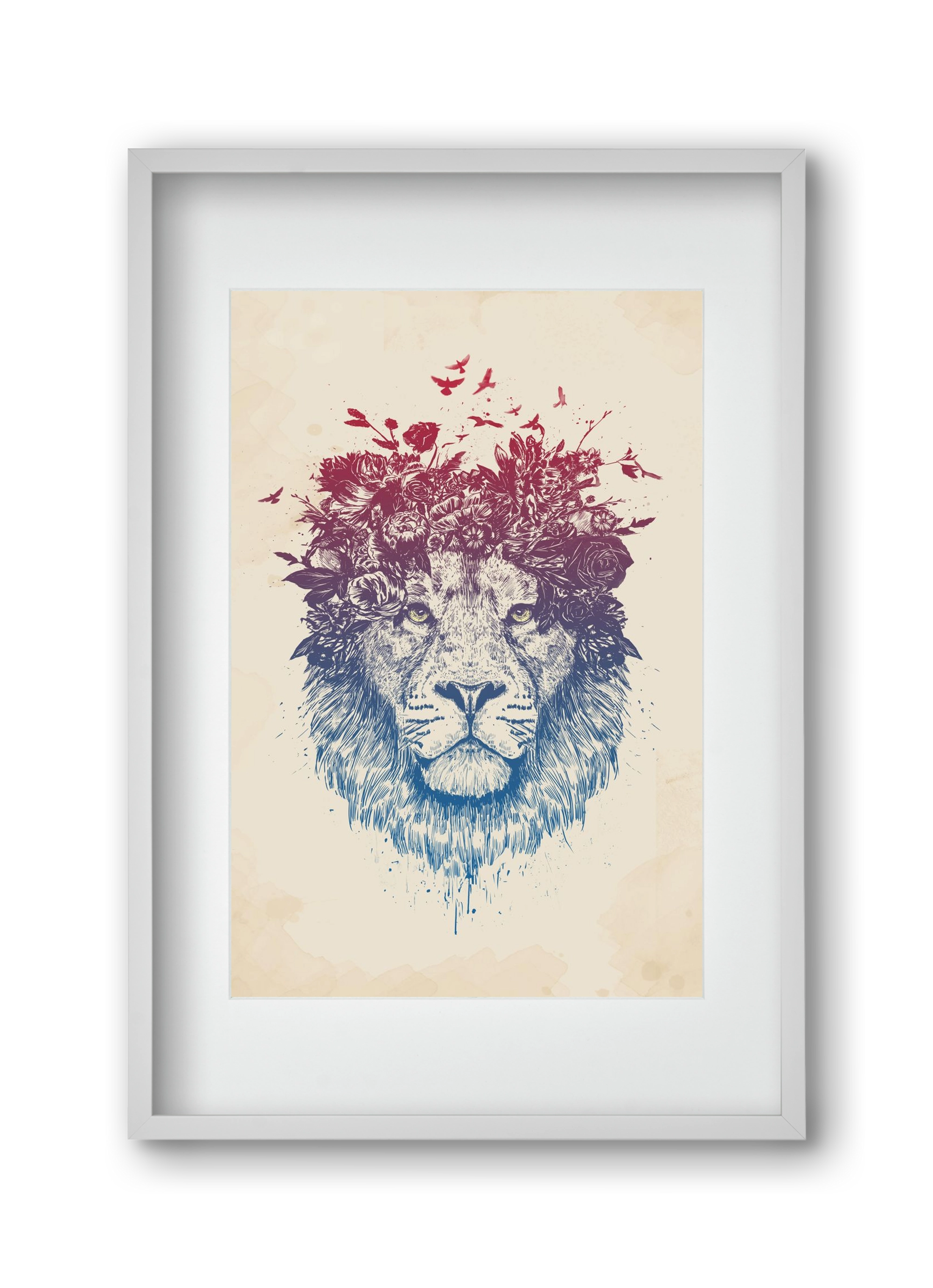 Floral lion III, 30x45 cm (20x30 cm), Fehér keret, paszpartuval