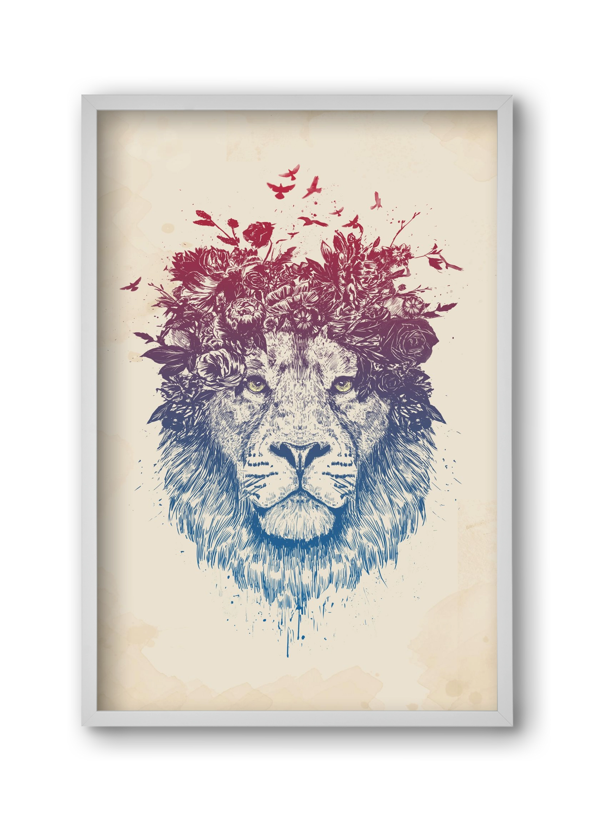 Floral lion III, 30x45 cm (30x45 cm), Fehér keret