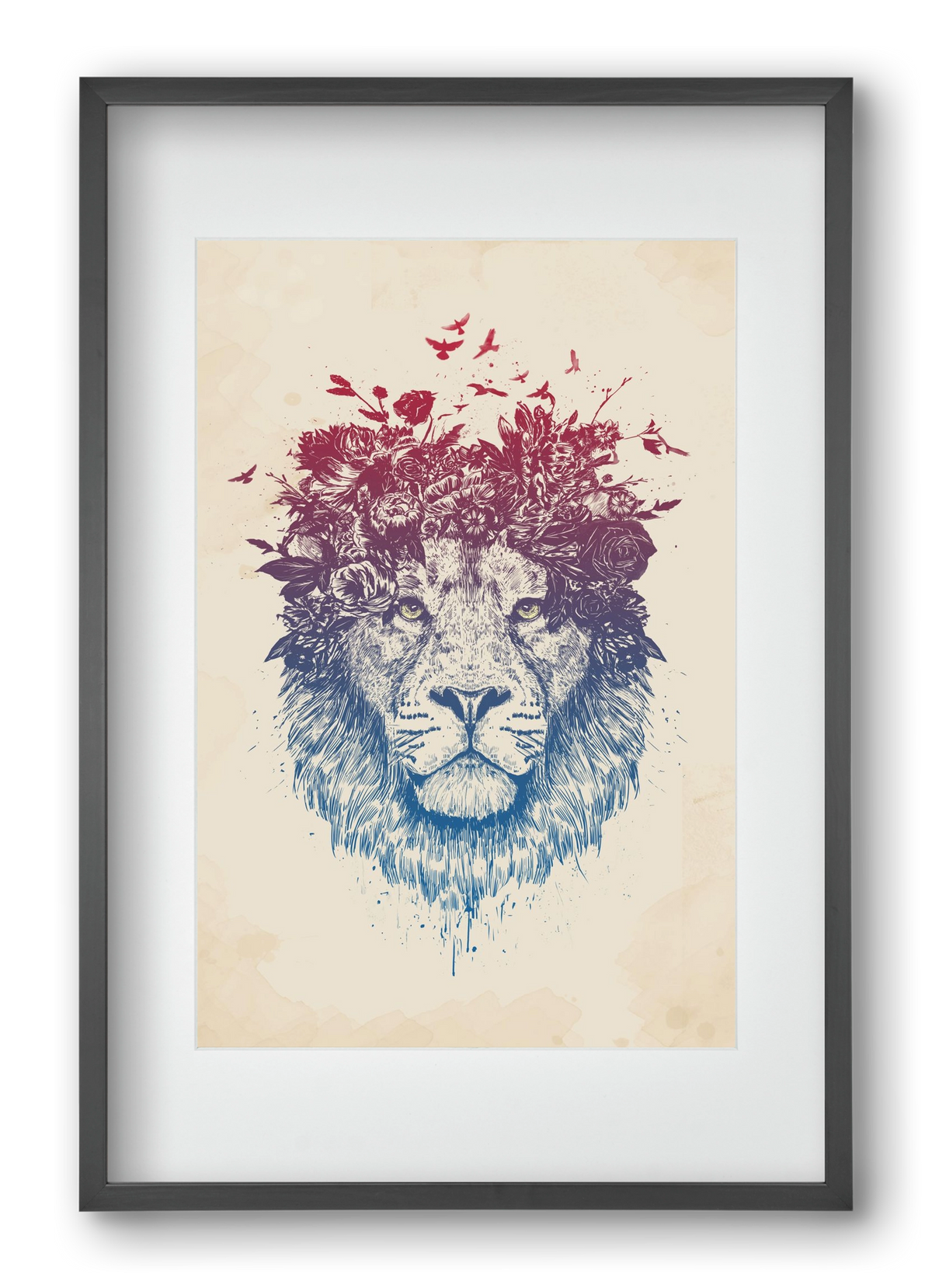 Floral lion III, 40x60 cm (30x45 cm), Fekete keret, paszpartuval