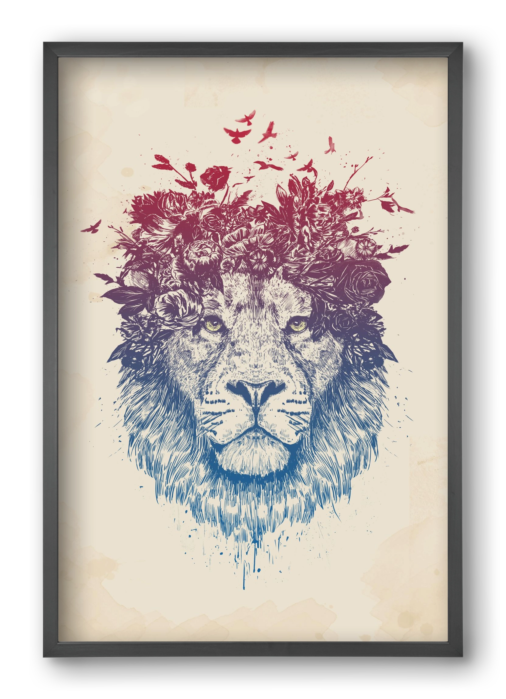 Floral lion III, 40x60 cm (40x60 cm), Fekete keret