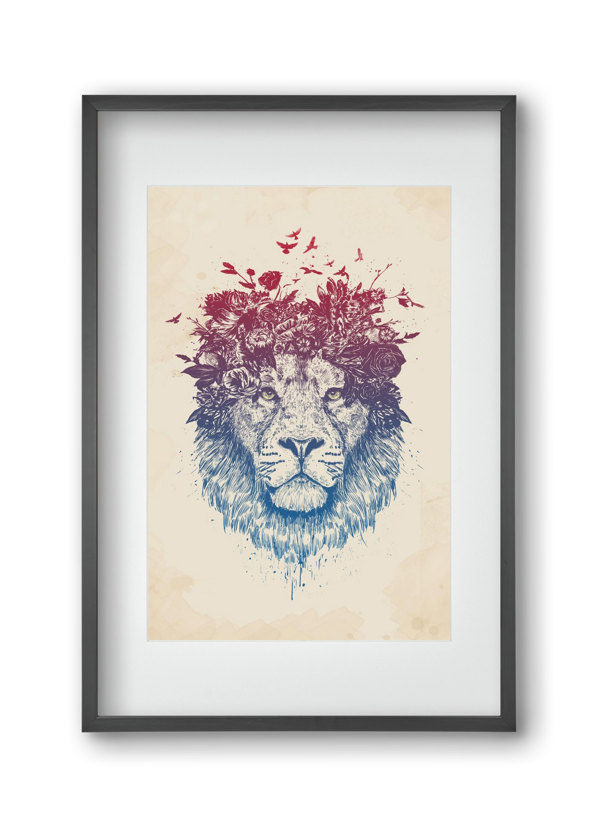 Floral lion III, 30x45 cm (20x30 cm), Fekete keret, paszpartuval