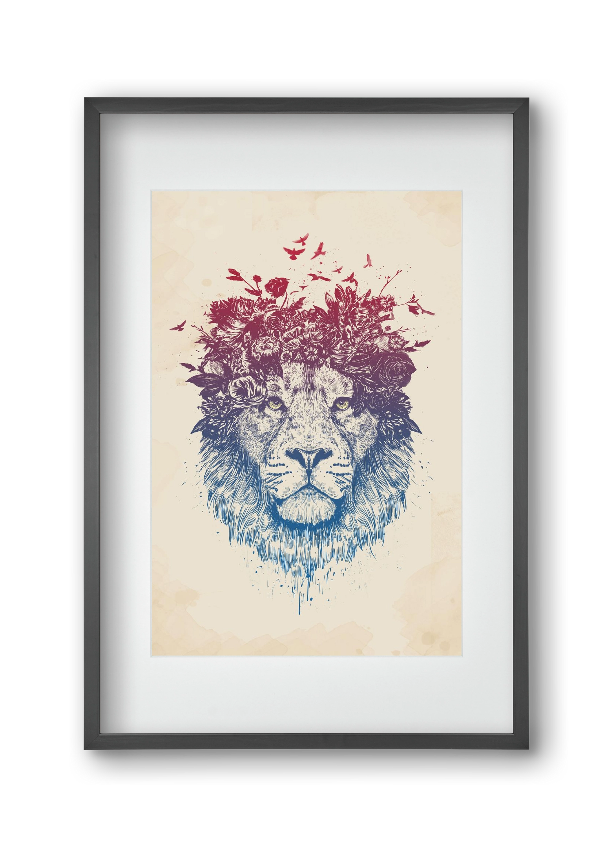 Floral lion III, 30x45 cm (20x30 cm), Fekete keret, paszpartuval