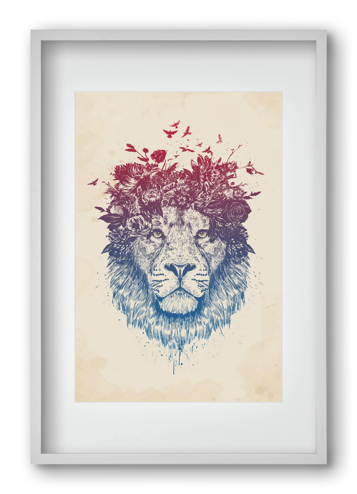 Floral lion III, 40x60 cm (30x45 cm), Fehér keret, paszpartuval