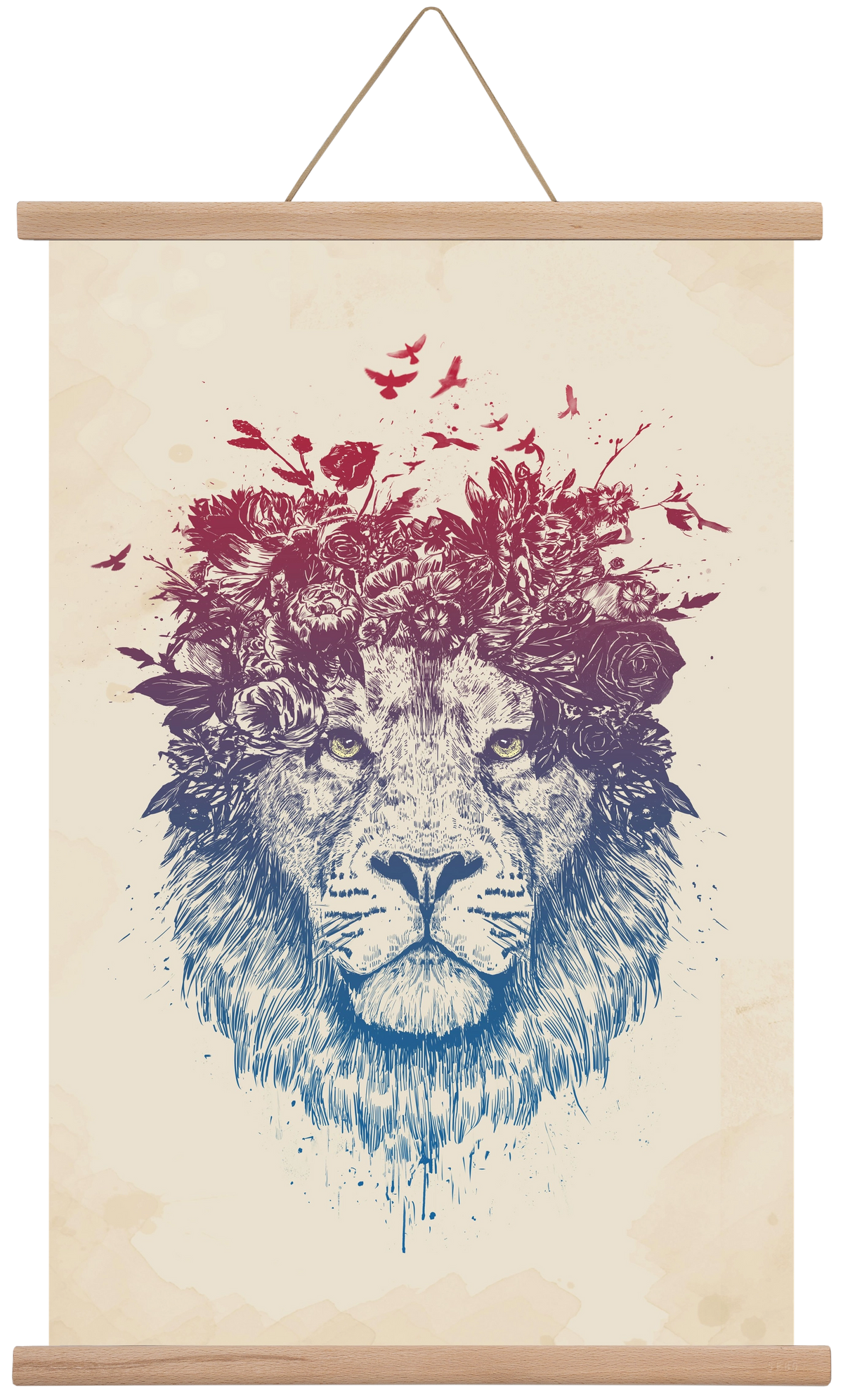 Floral lion III, 40x60 cm (40x60 cm), Tölgy akasztó