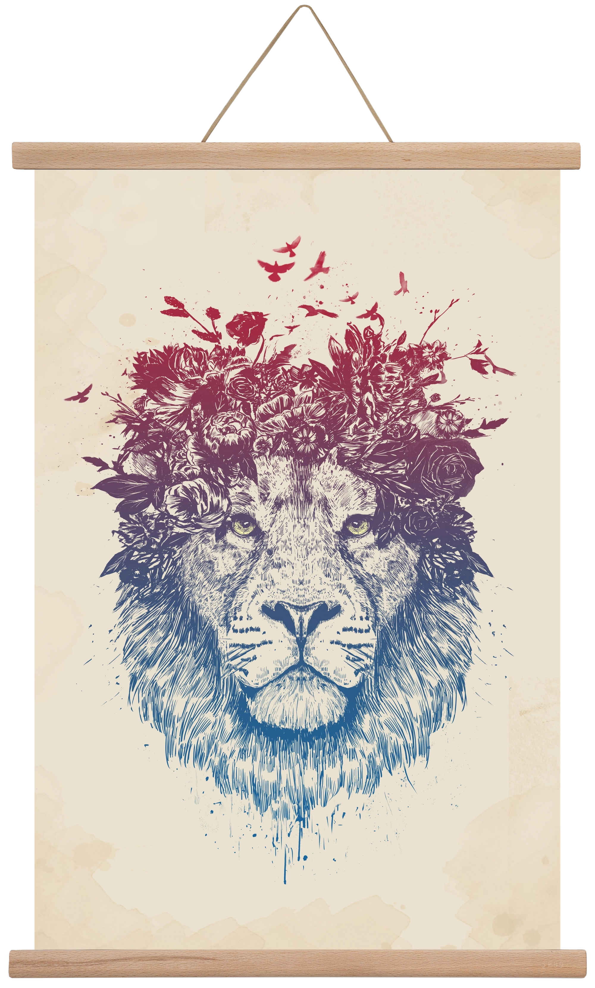 Floral lion III, 40x60 cm (40x60 cm), Tölgy akasztó