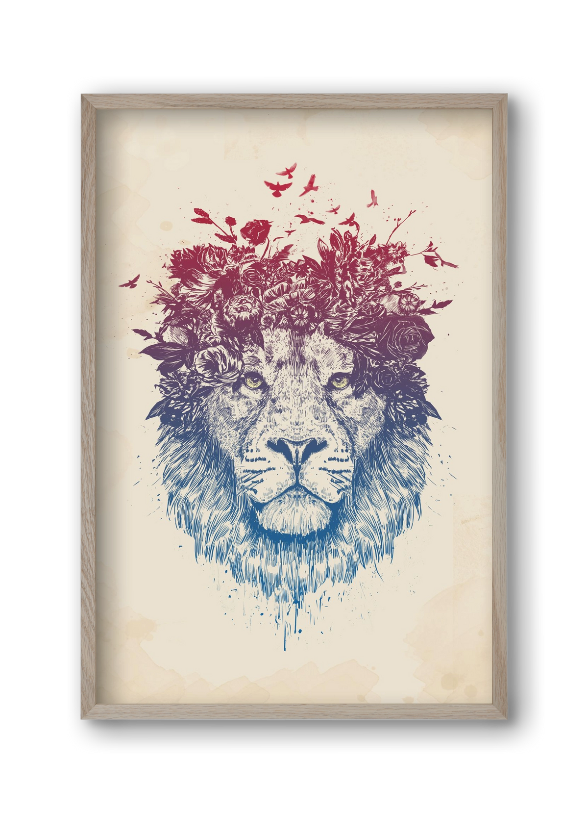 Floral lion III, 30x45 cm (30x45 cm), Tölgy keret