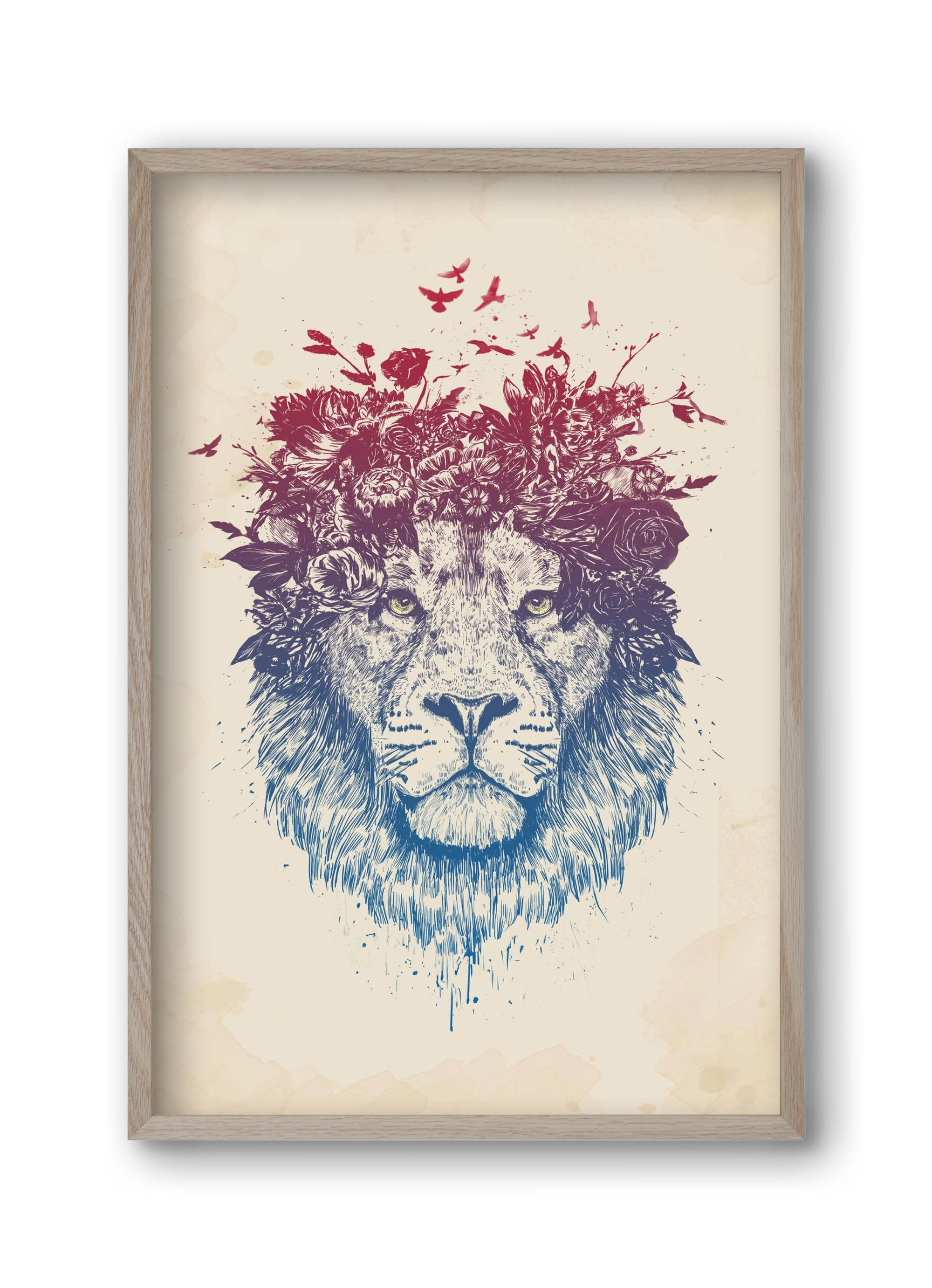 Floral lion III, 30x45 cm (30x45 cm), Tölgy keret