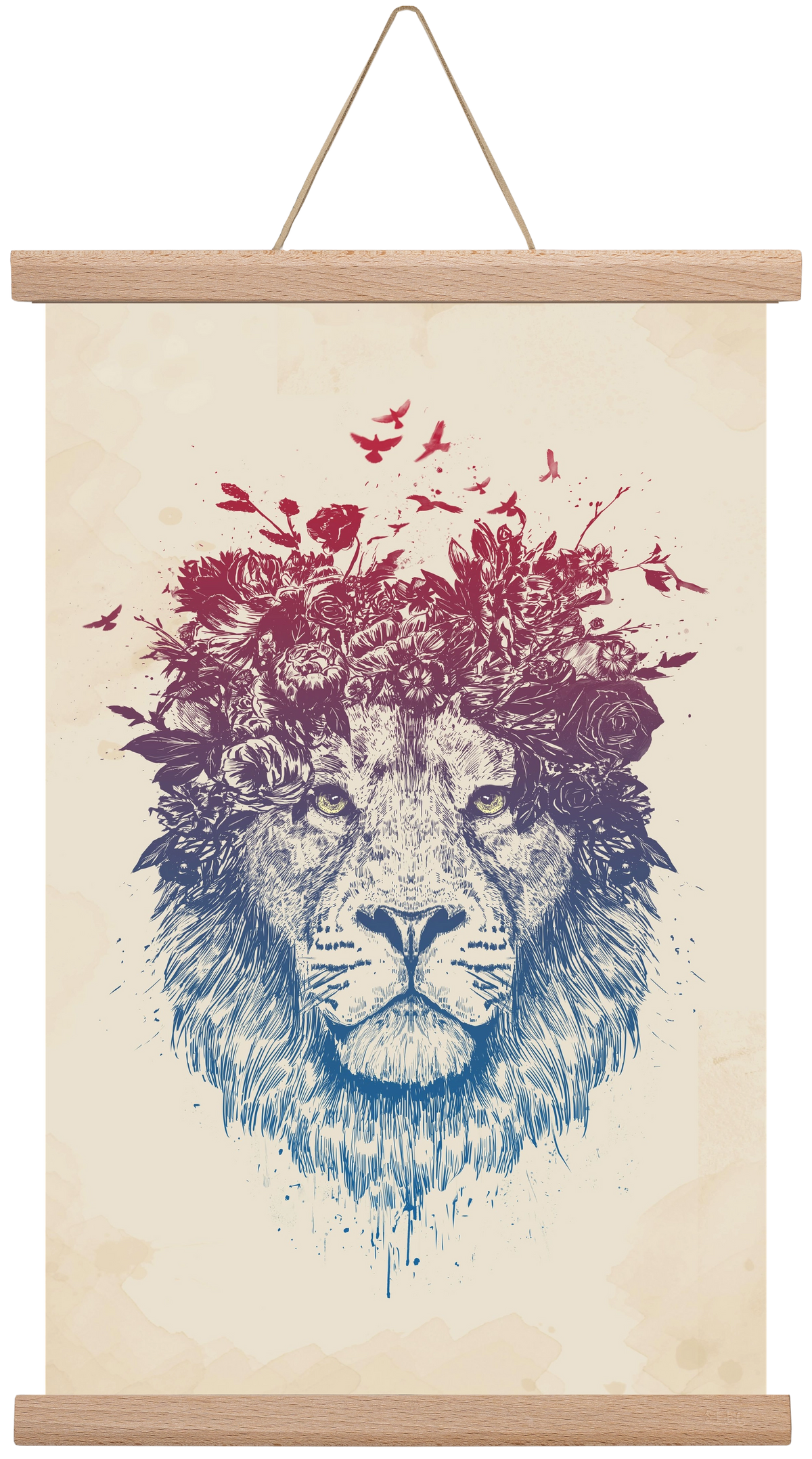 Floral lion III, 30x45 cm (30x45 cm), Tölgy akasztó