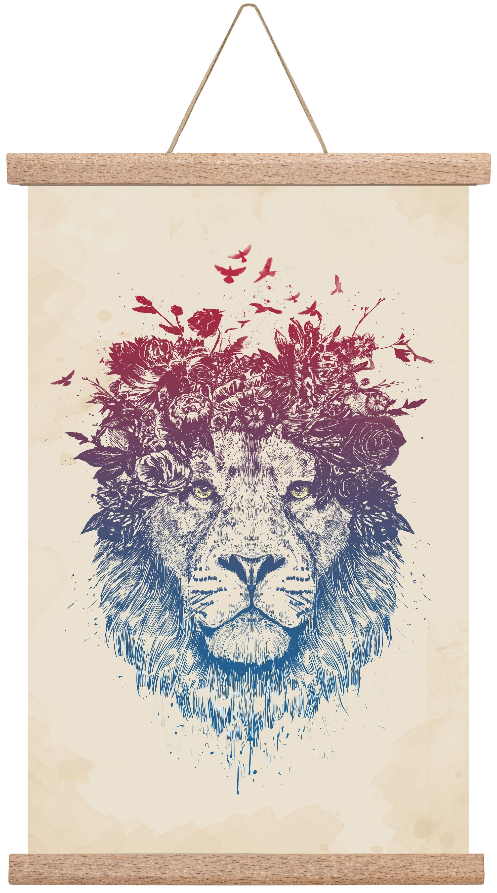 Floral lion III, 30x45 cm (30x45 cm), Tölgy akasztó