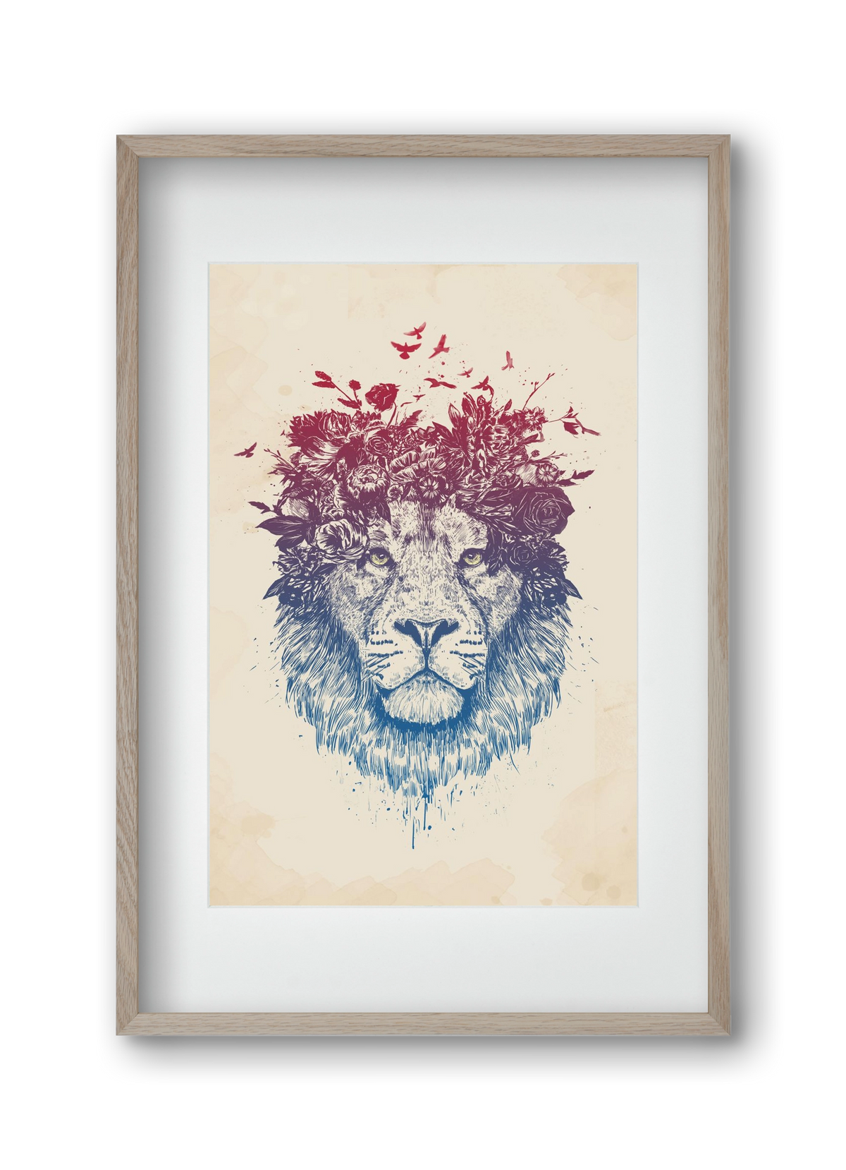 Floral lion III, 30x45 cm (20x30 cm), Tölgy keret, paszpartuval