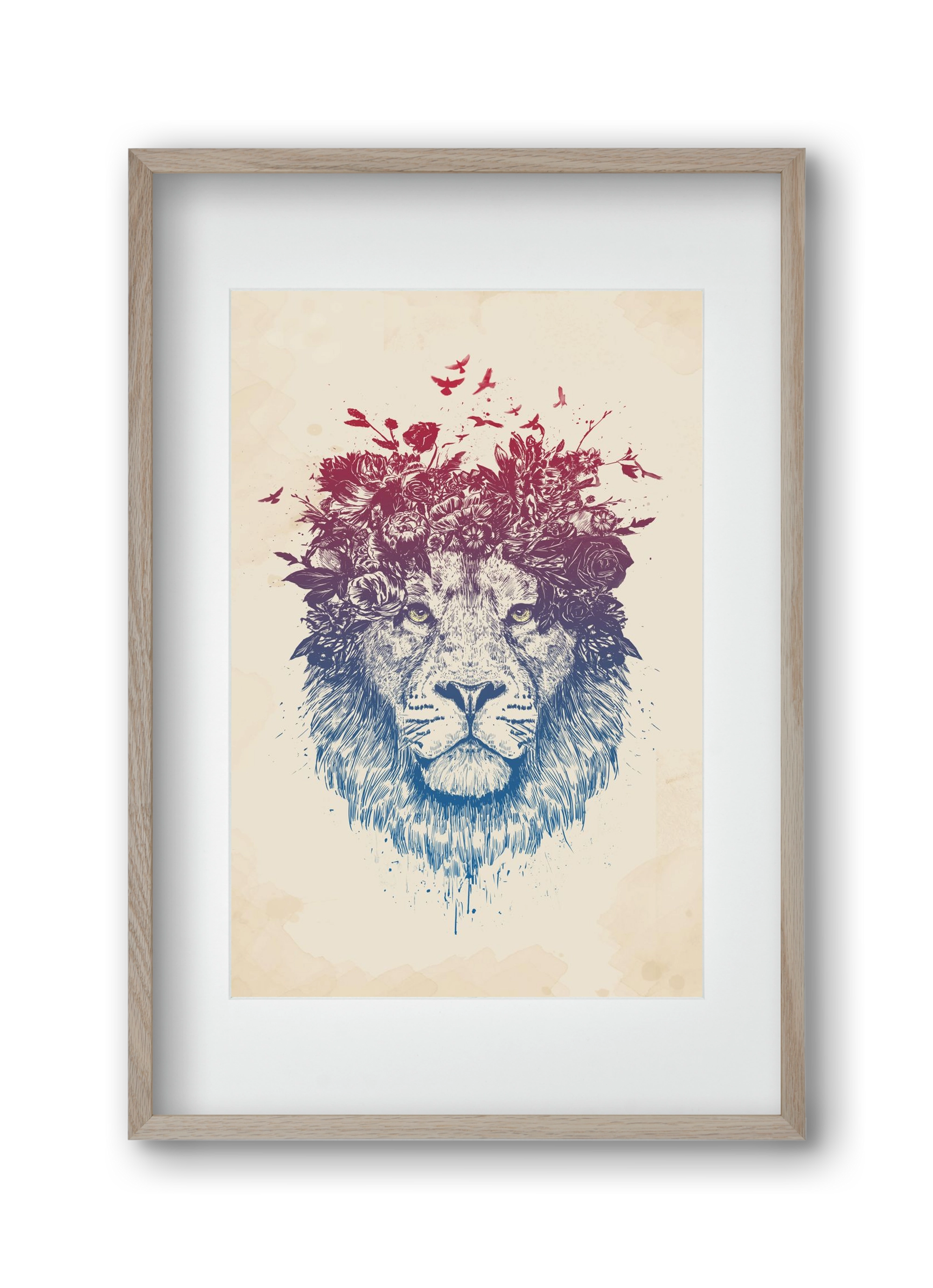 Floral lion III, 30x45 cm (20x30 cm), Tölgy keret, paszpartuval
