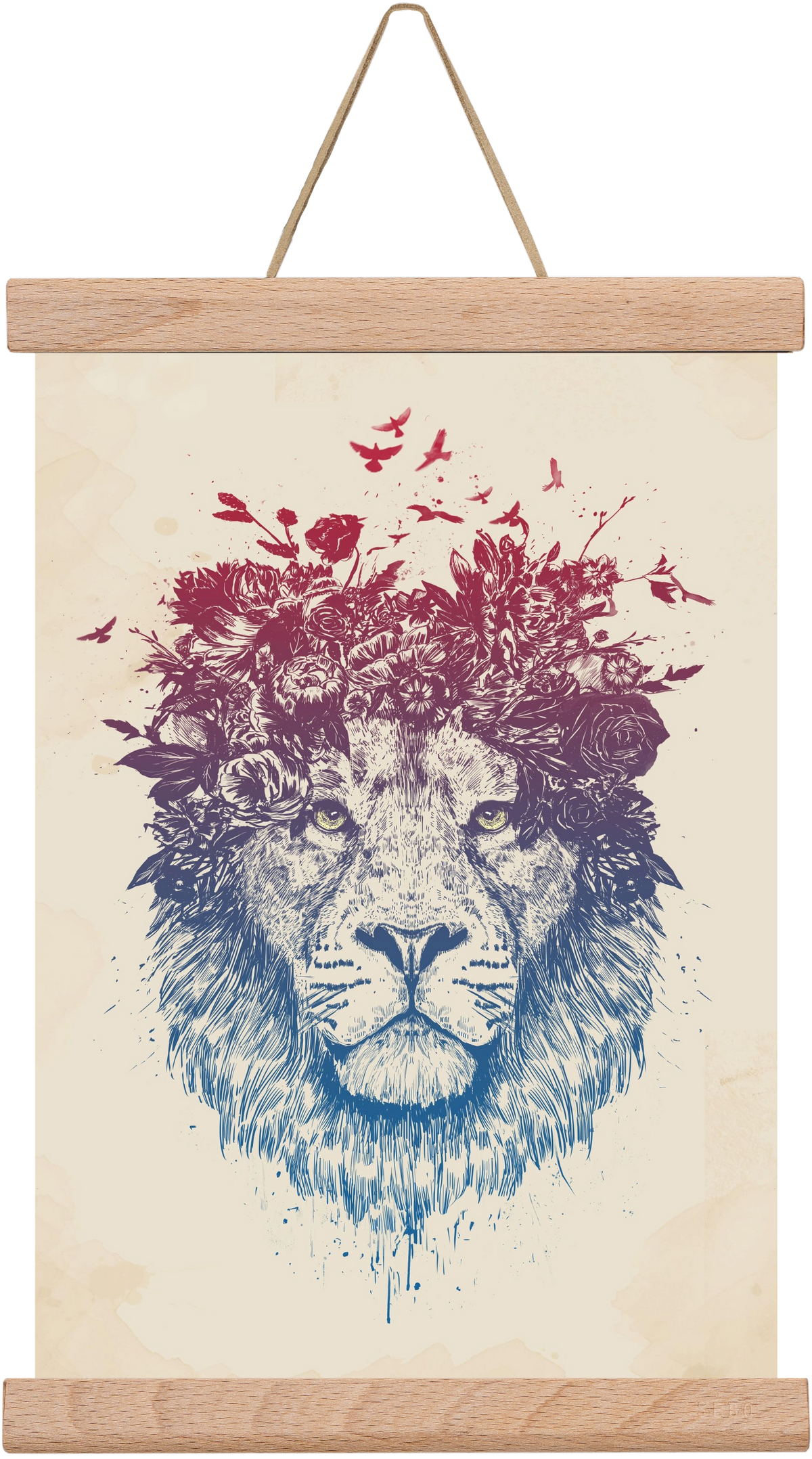 Floral lion III, 20x30 cm (20x30 cm), Tölgy akasztó